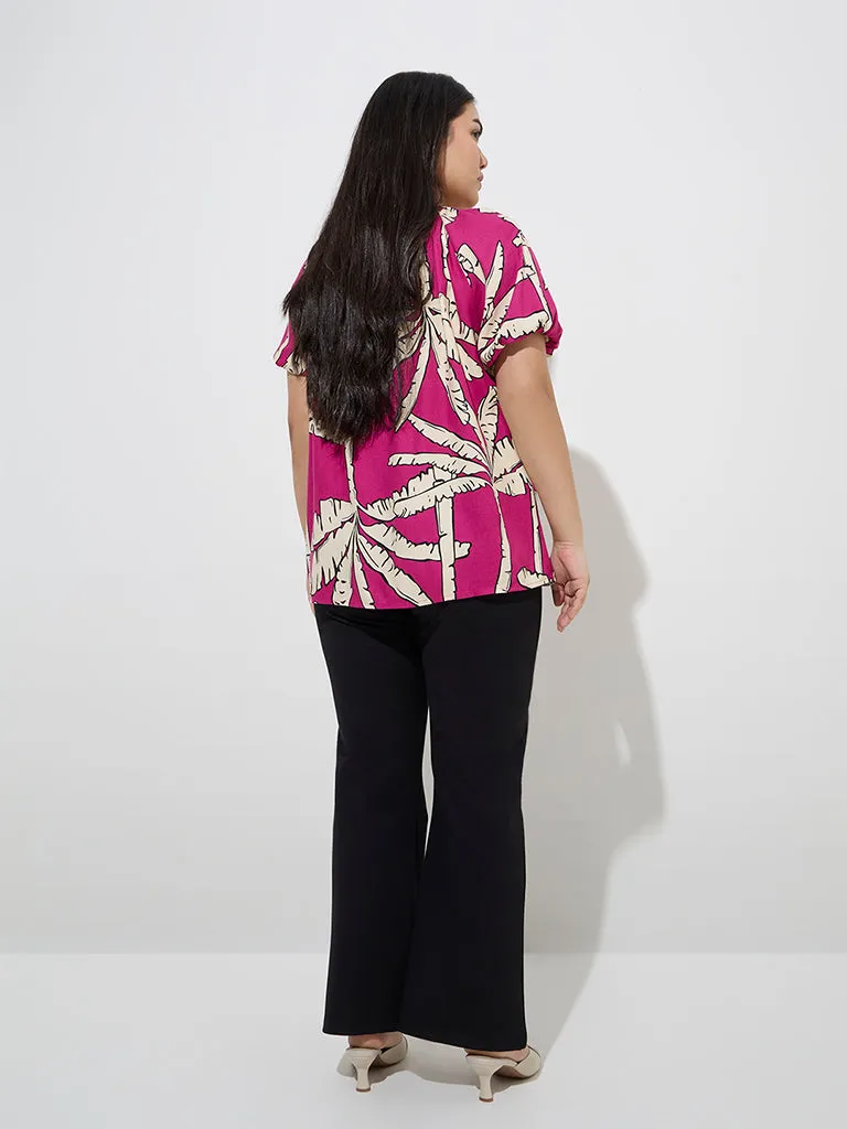 Gia Fuchsia Tropical-Inspired Blouse
