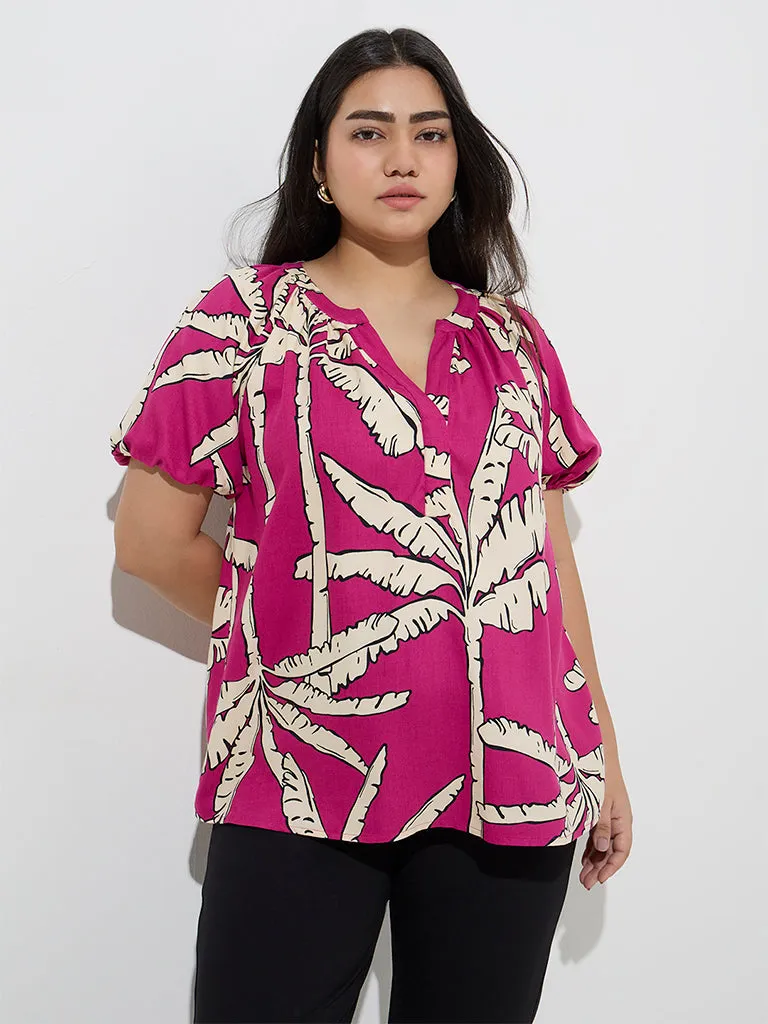 Gia Fuchsia Tropical-Inspired Blouse