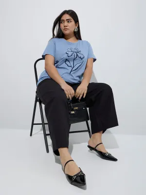Gia Light Blue Floral Printed Cotton T-Shirt