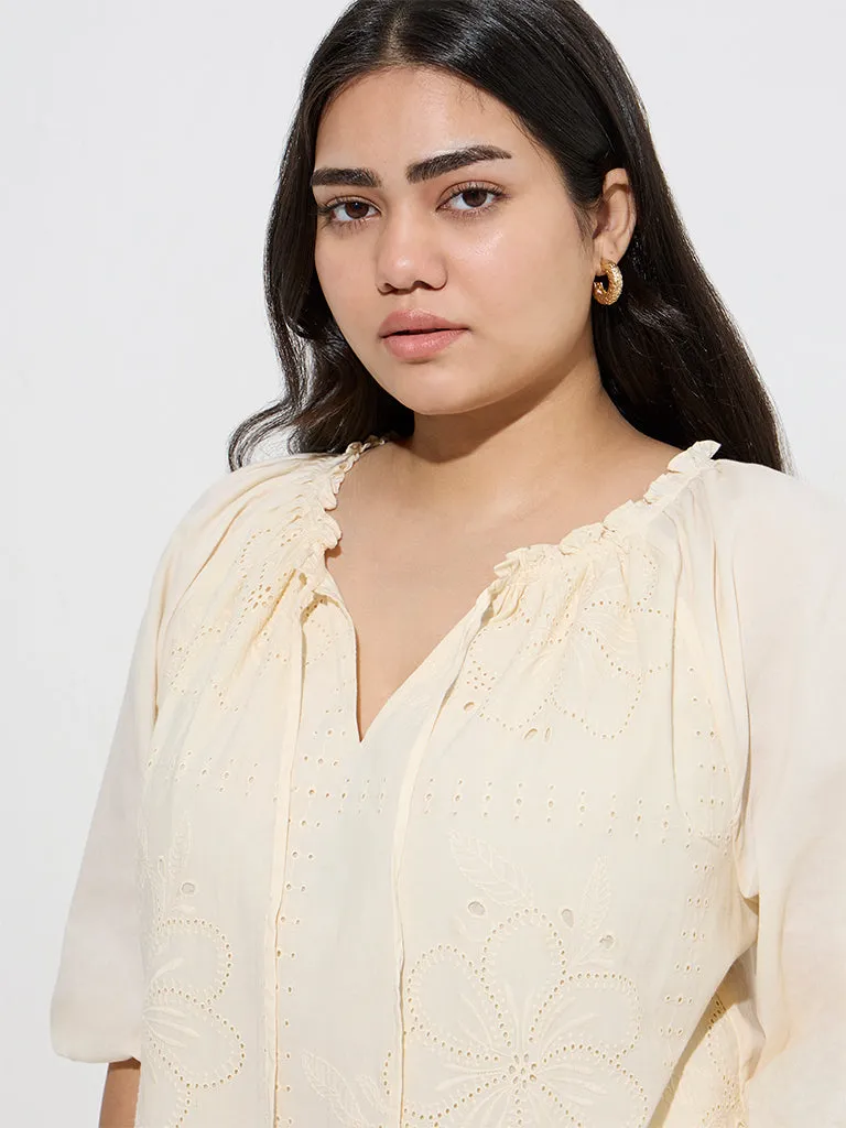 Gia Light Yellow Floral Embroidered Cotton Blouse