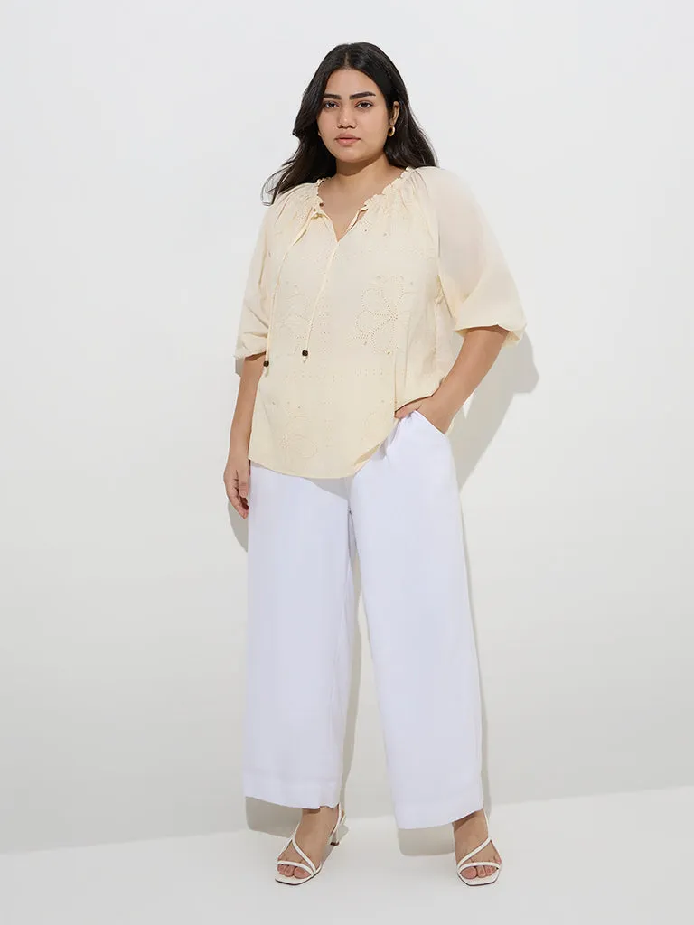 Gia Light Yellow Floral Embroidered Cotton Blouse