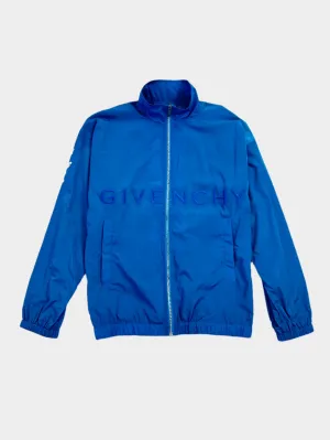 Giacca A Vento Blu Uomo Con Logo Ricamato