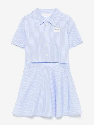 Girls PA Over Rhinestone Shirt Dress in Blue