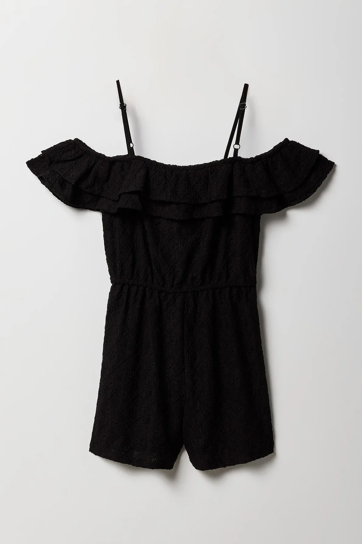 Girls Pointelle Knit Off Shoulder Romper