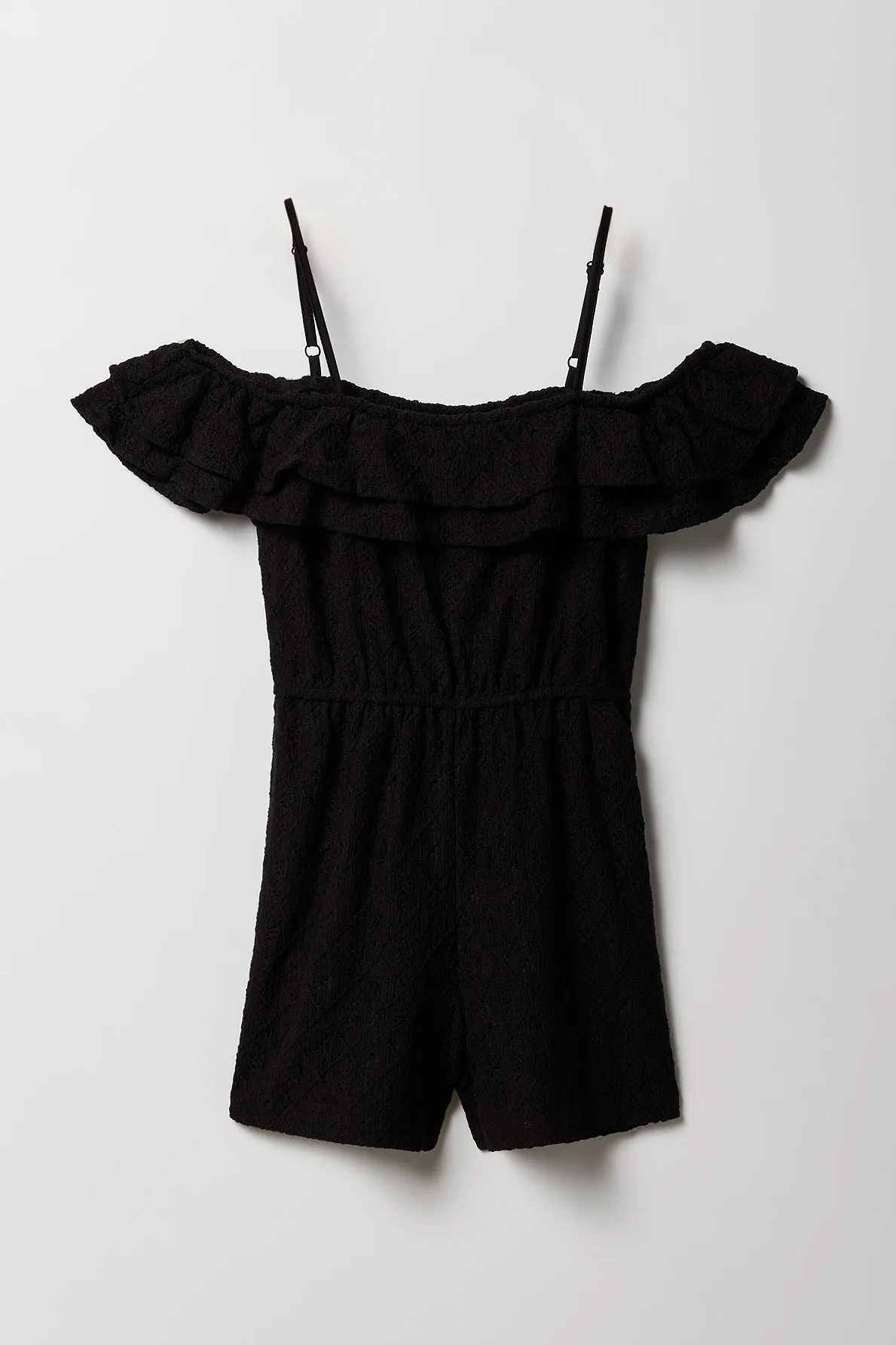 Girls Pointelle Knit Off Shoulder Romper