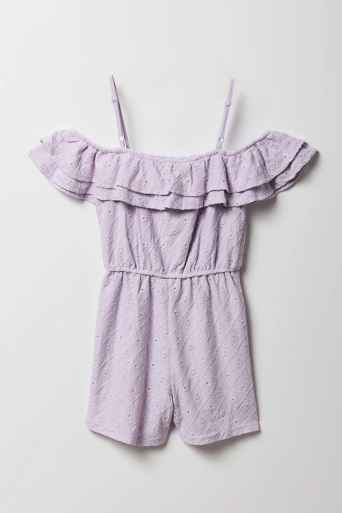 Girls Pointelle Knit Off Shoulder Romper