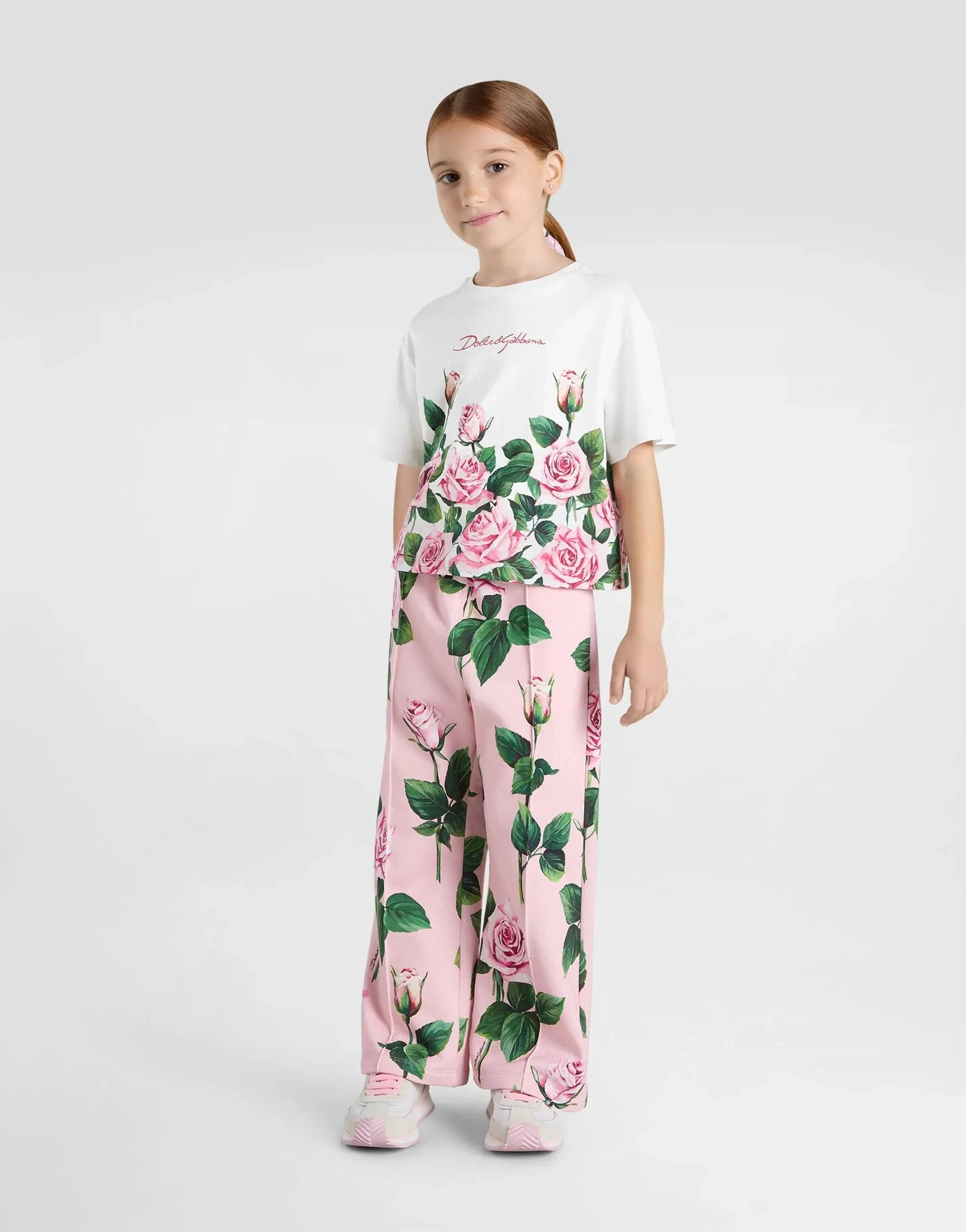 Girls Rose Print T-Shirt in White