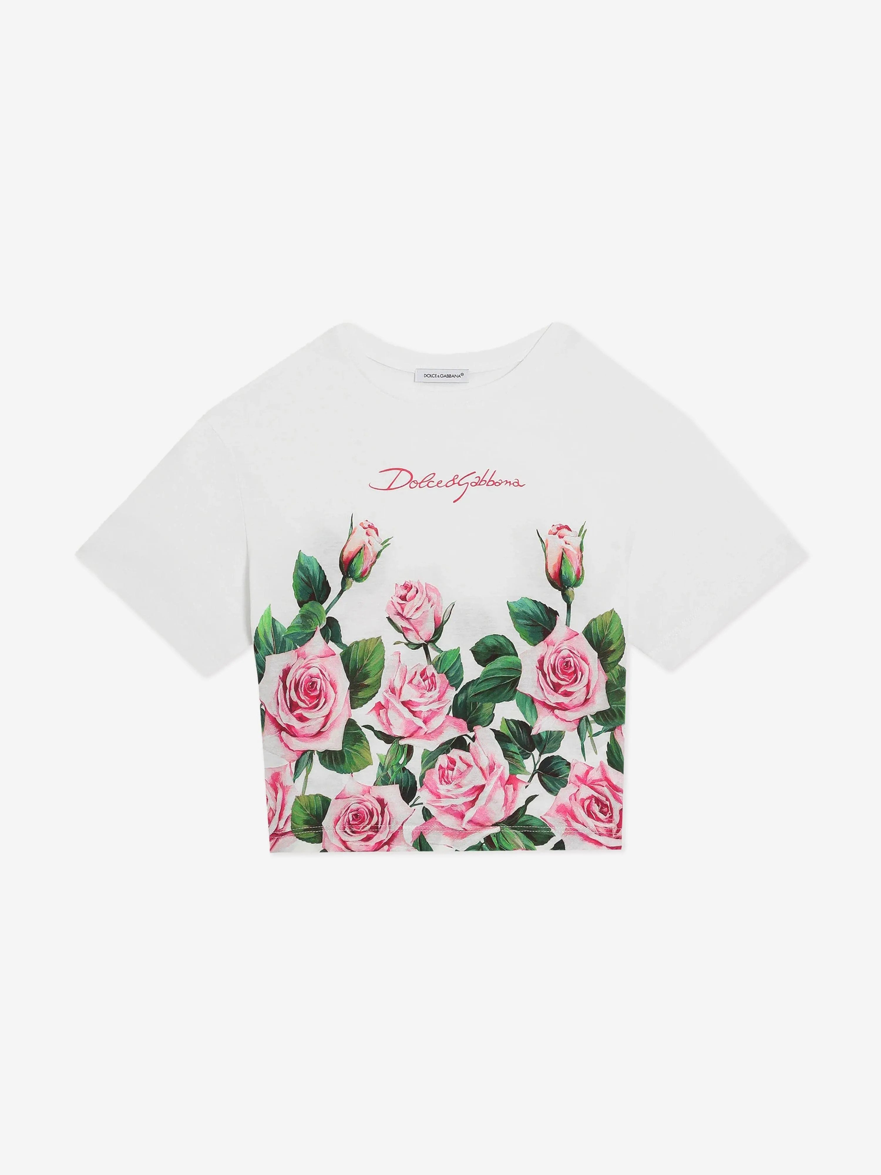 Girls Rose Print T-Shirt in White