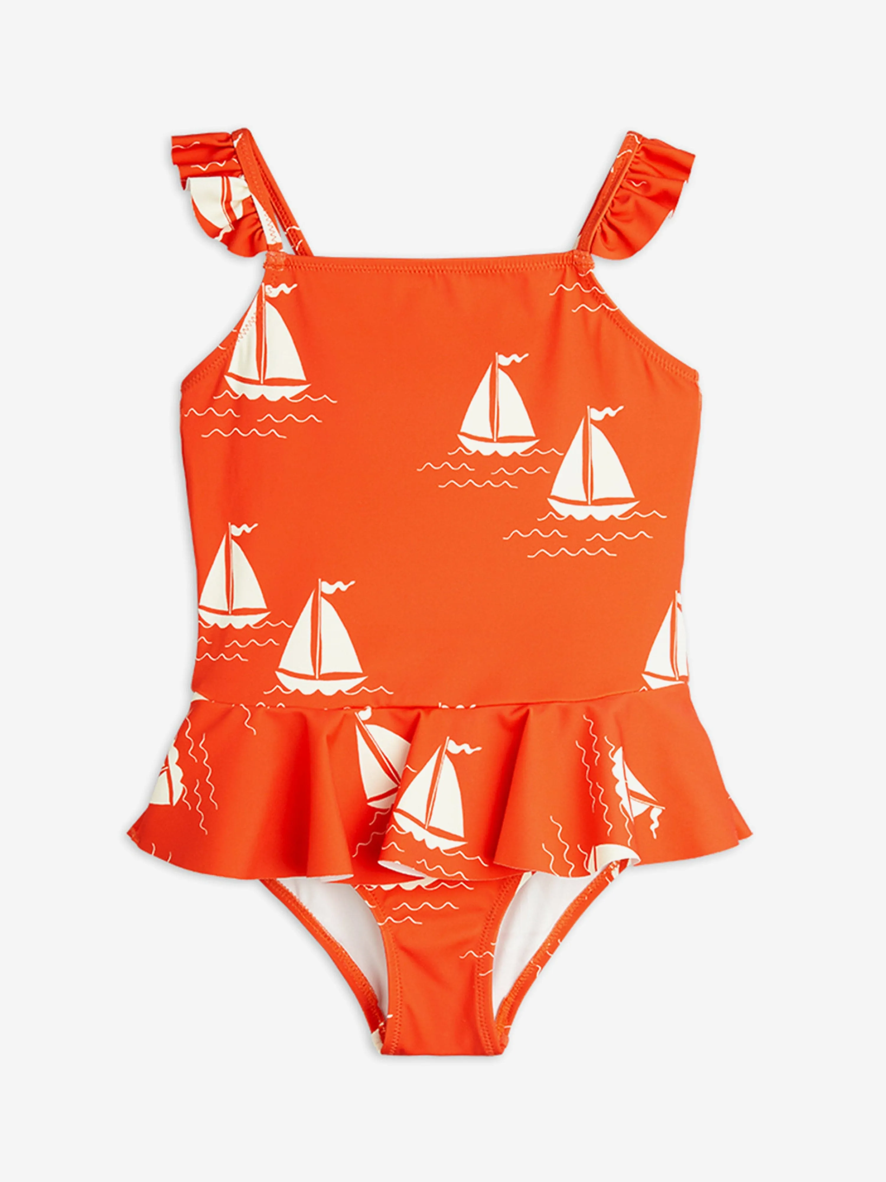 Girls Sailing Boats AOP Skirt Swimsuit in Orange