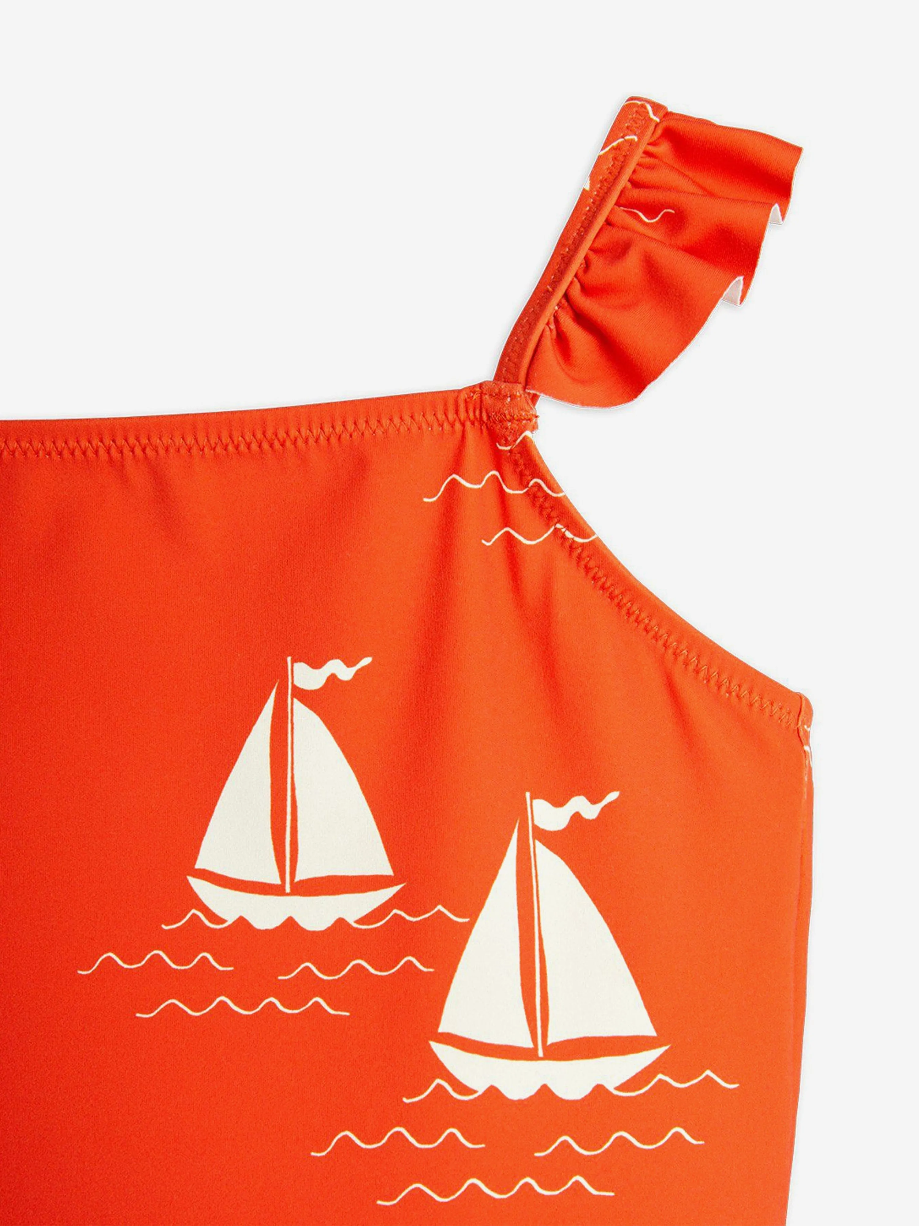 Girls Sailing Boats AOP Skirt Swimsuit in Orange