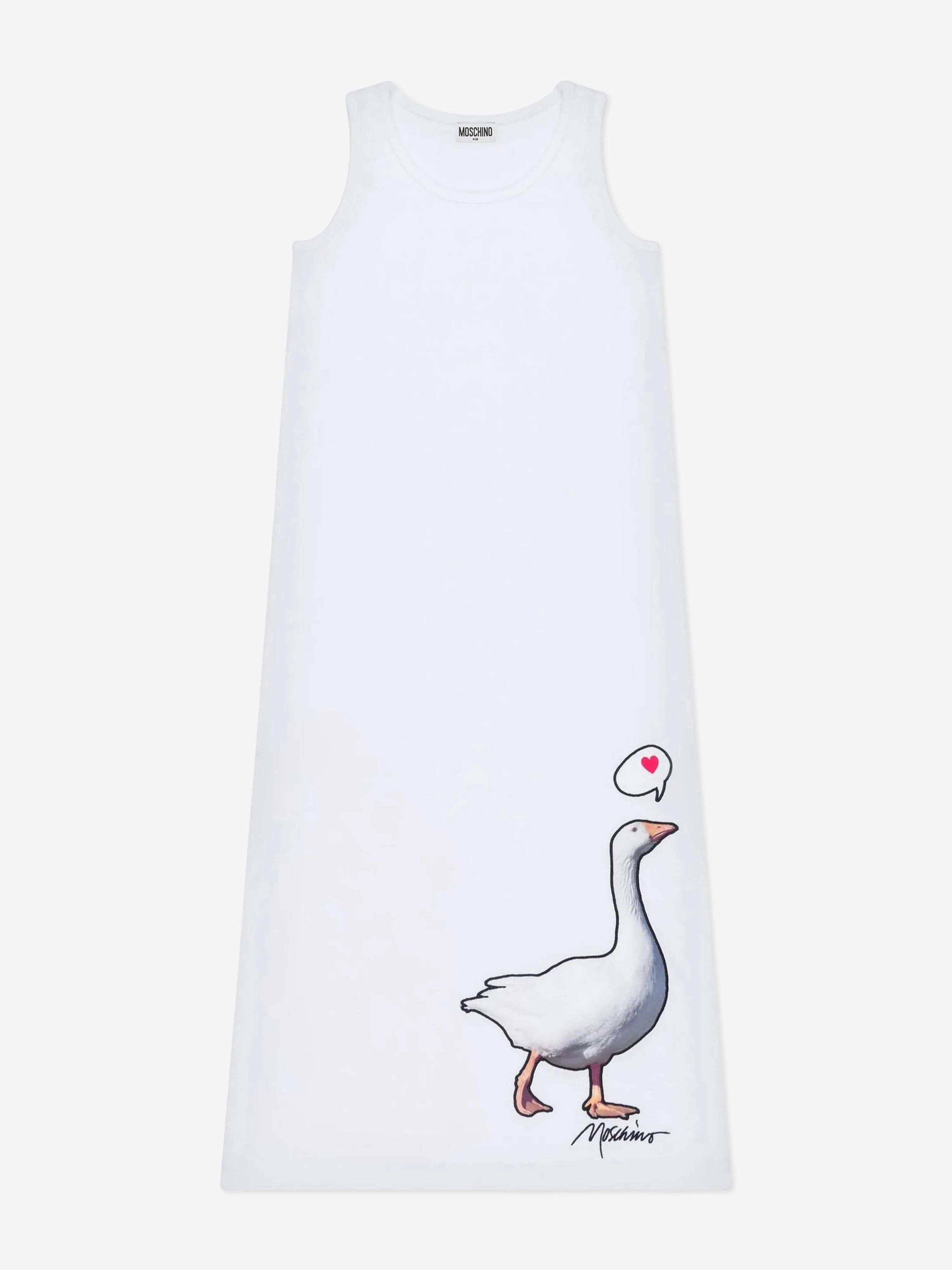 Girls Sleeveless Goose Print Dress in White