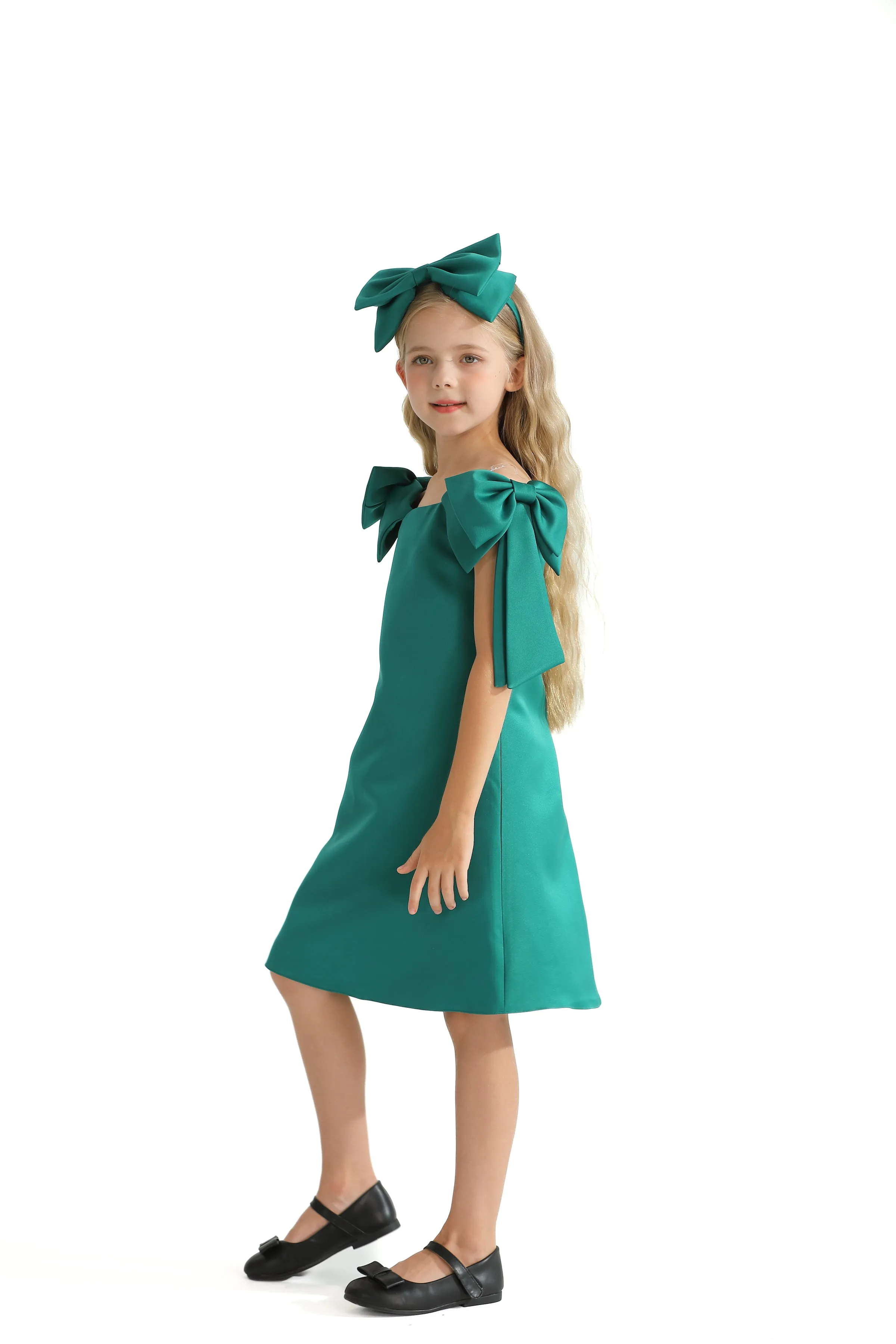 Green Luneta Off Shoulder Bow Dress
