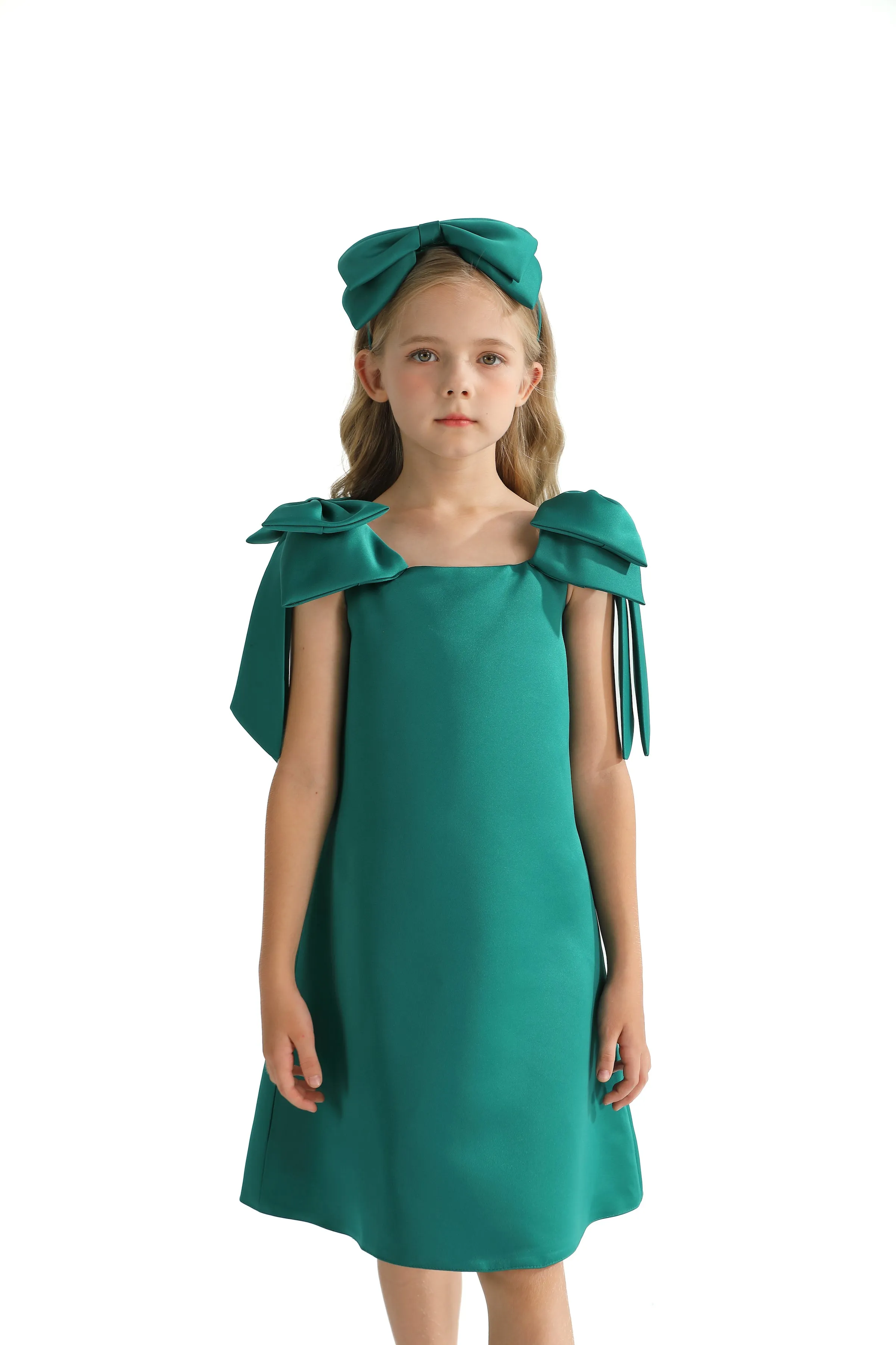 Green Luneta Off Shoulder Bow Dress