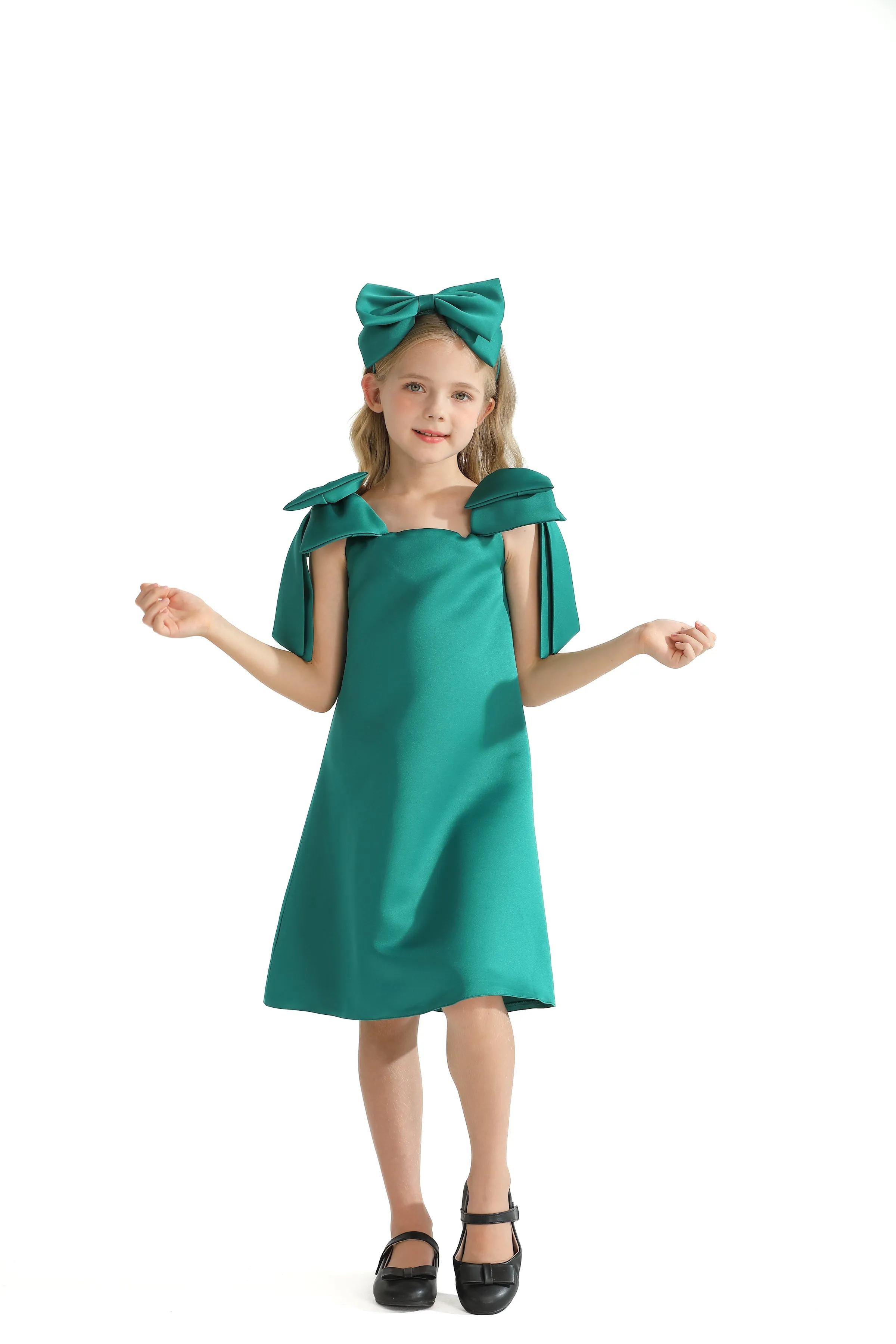 Green Luneta Off Shoulder Bow Dress