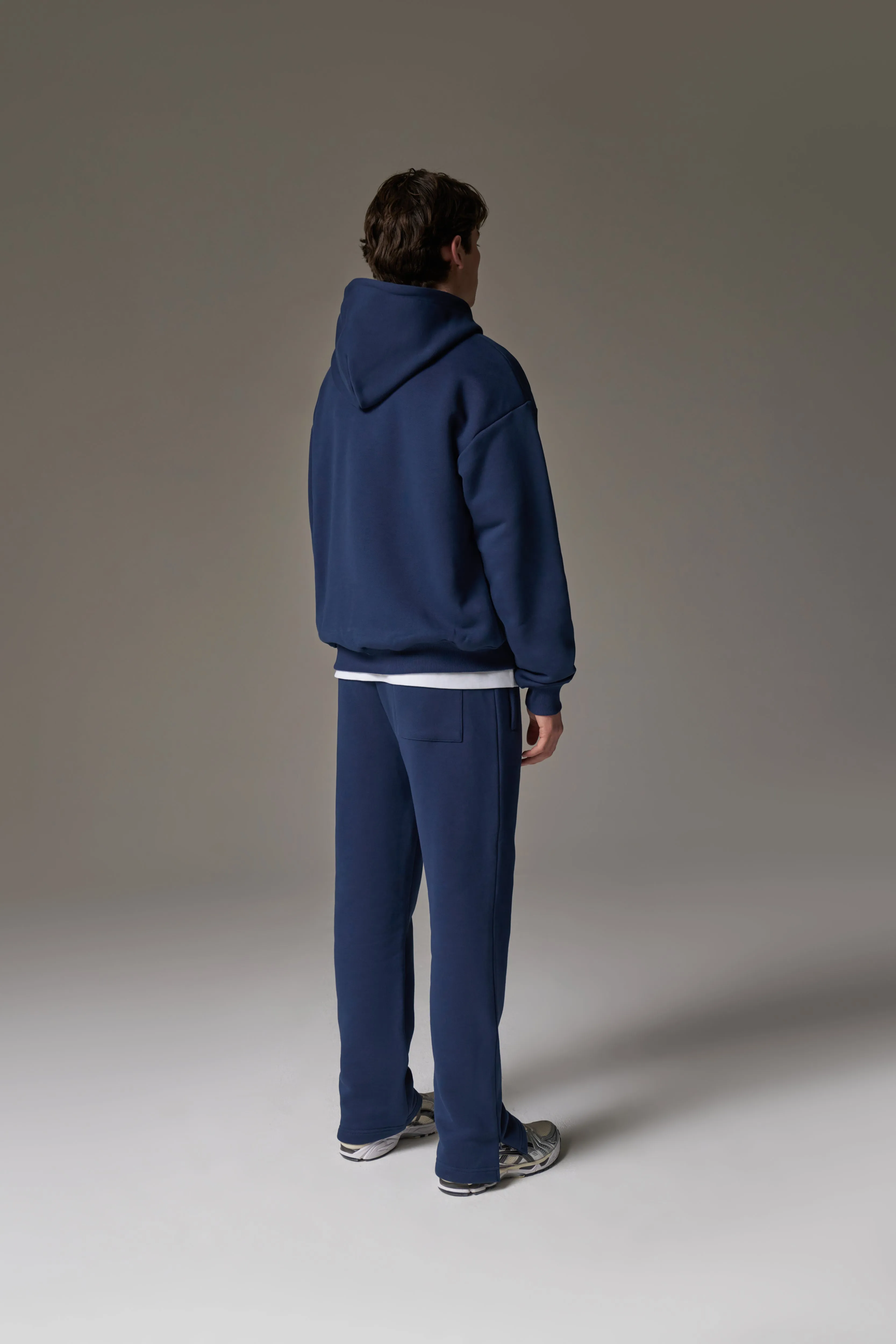 HEAVYWEIGHT EMBLEM APPLIQUE ZIP THROUGH HOODIE - NAVY