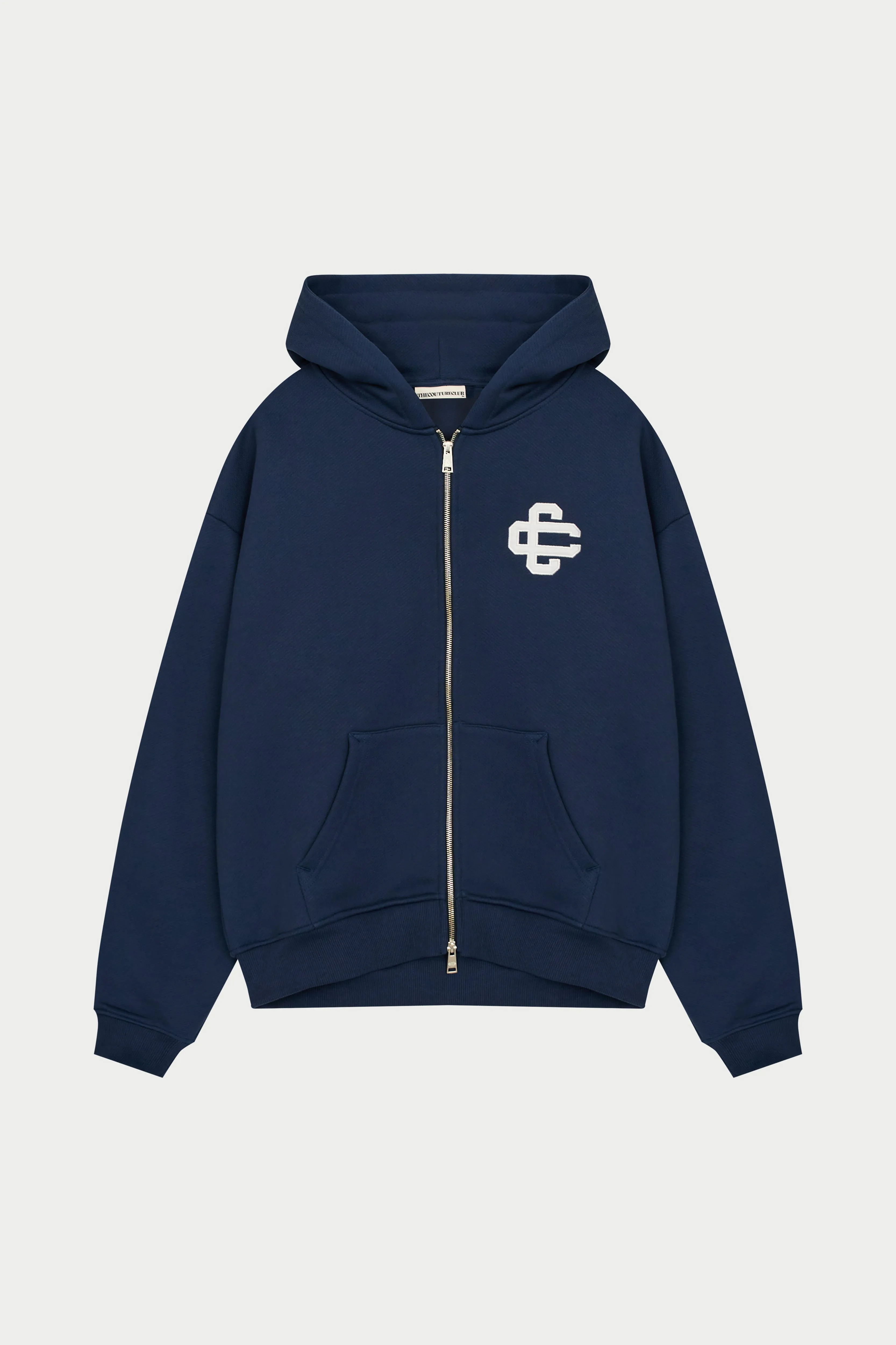 HEAVYWEIGHT EMBLEM APPLIQUE ZIP THROUGH HOODIE - NAVY