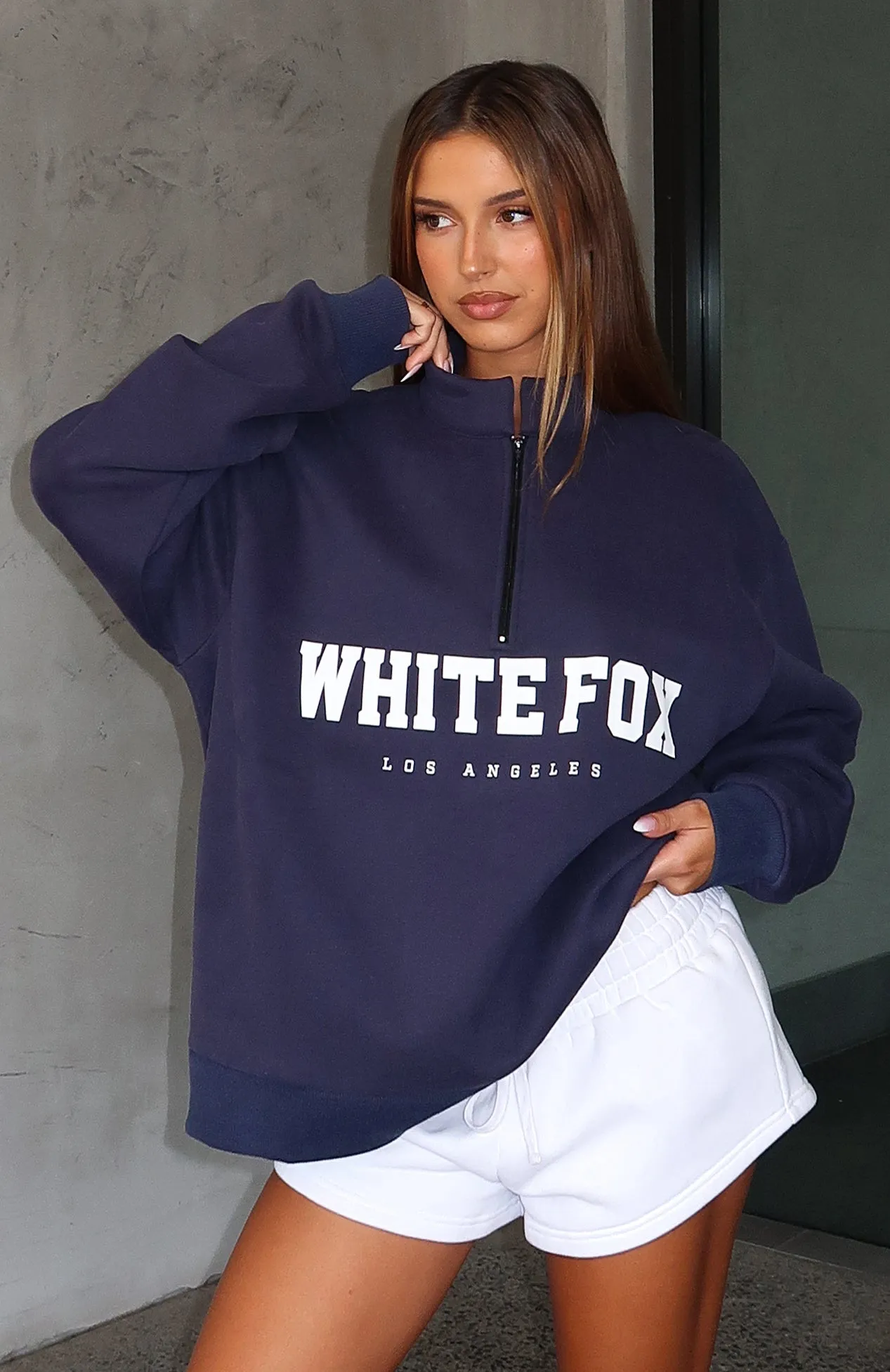 High Standard Zip Front Sweater Navy