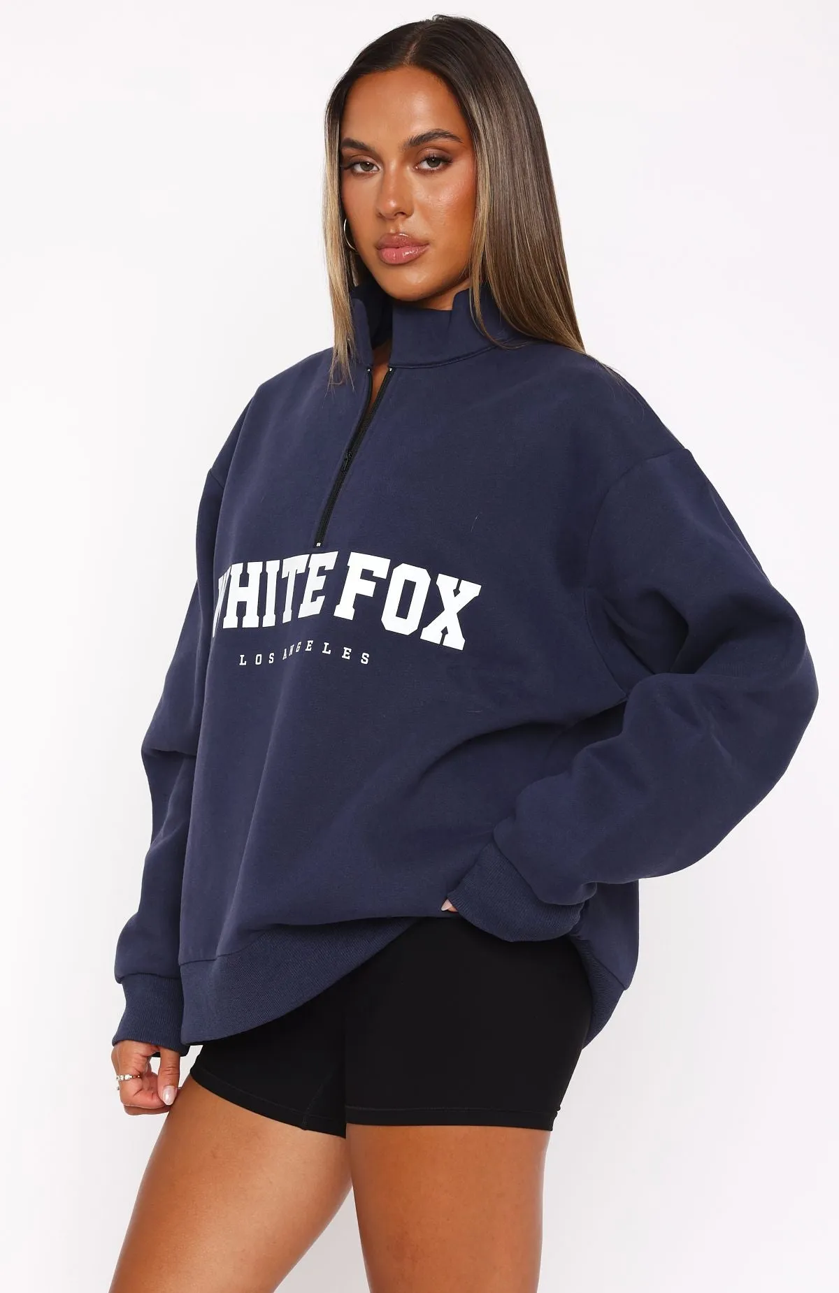 High Standard Zip Front Sweater Navy