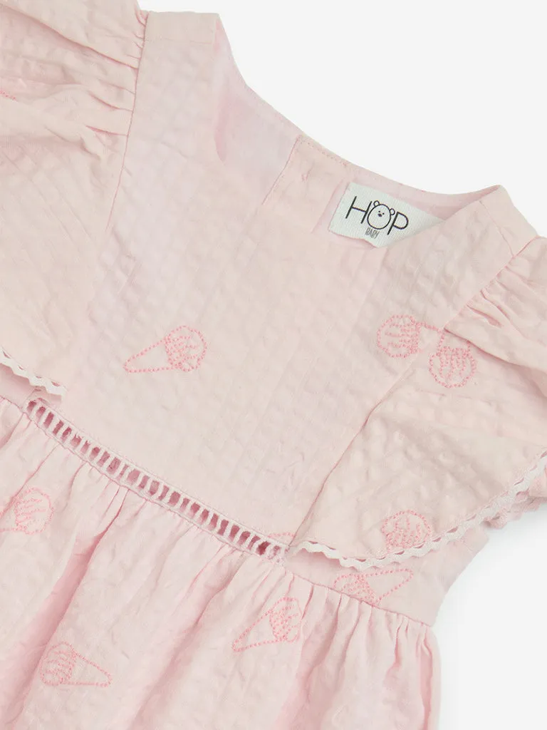 HOP Baby Pink Seersucker Cotton A-Line Dress