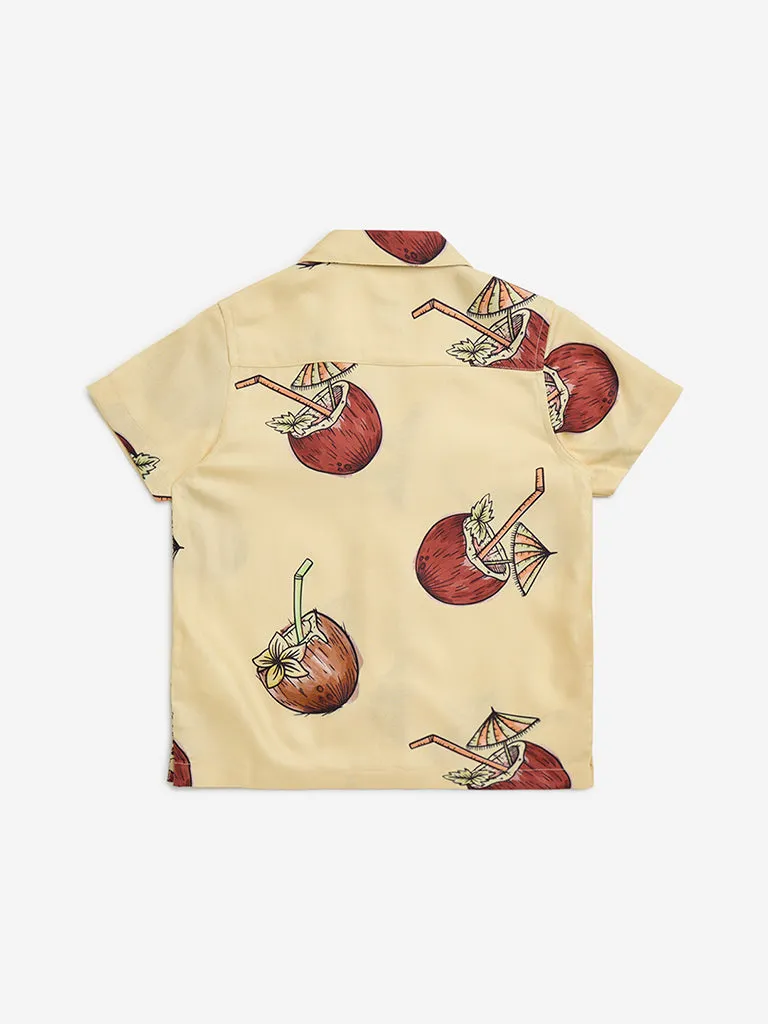 HOP Kids Light Yellow Coconut Printed Resort-Fit Shirt