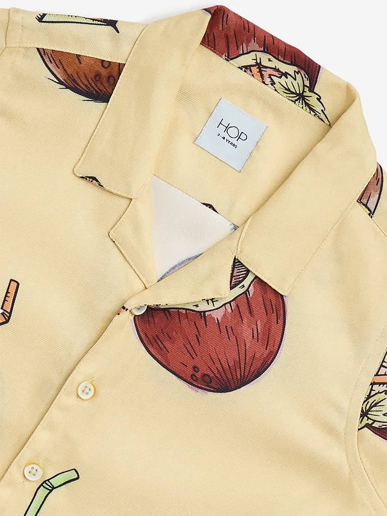 HOP Kids Light Yellow Coconut Printed Resort-Fit Shirt