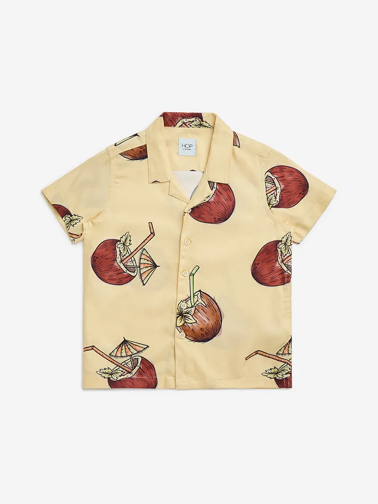 HOP Kids Light Yellow Coconut Printed Resort-Fit Shirt