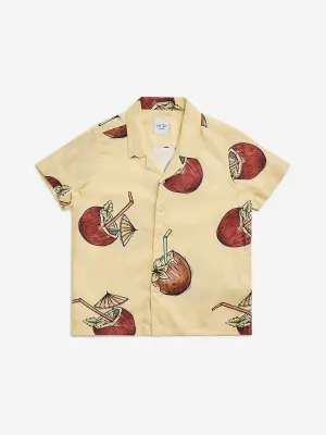 HOP Kids Light Yellow Coconut Printed Resort-Fit Shirt