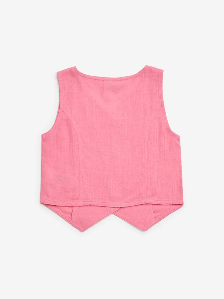 HOP Kids Pink Embroidered Waistcoat