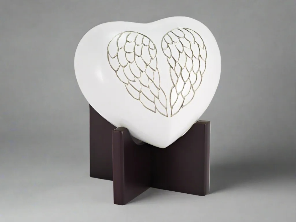 In Our Hearts Infant Cremation Urn Angel Wings In Pearl White