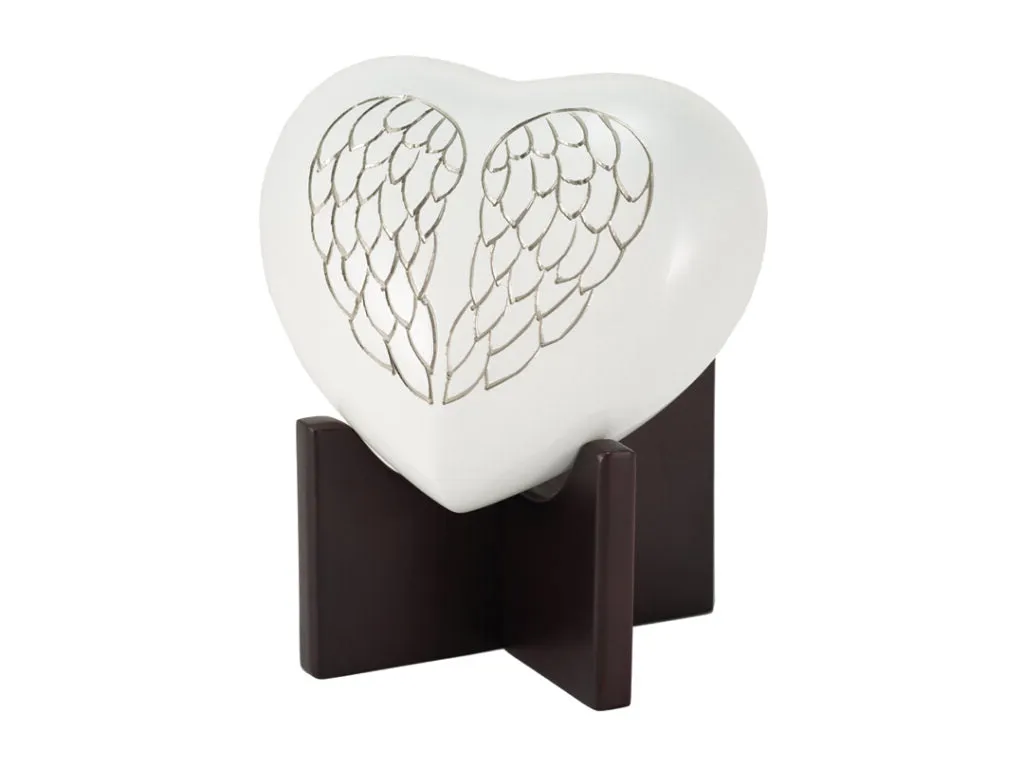 In Our Hearts Infant Cremation Urn Angel Wings In Pearl White