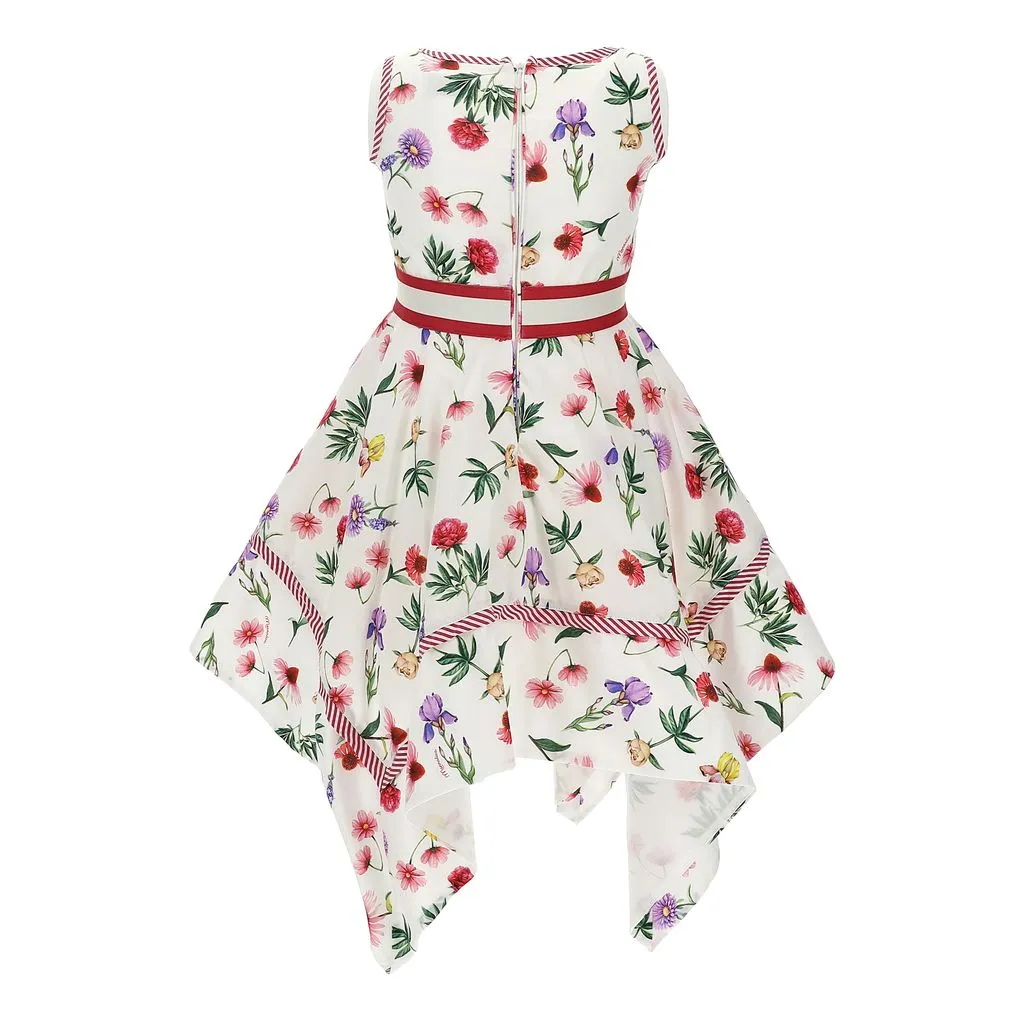 Ivory Floral Red Ribbon Dress