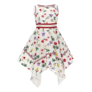 Ivory Floral Red Ribbon Dress