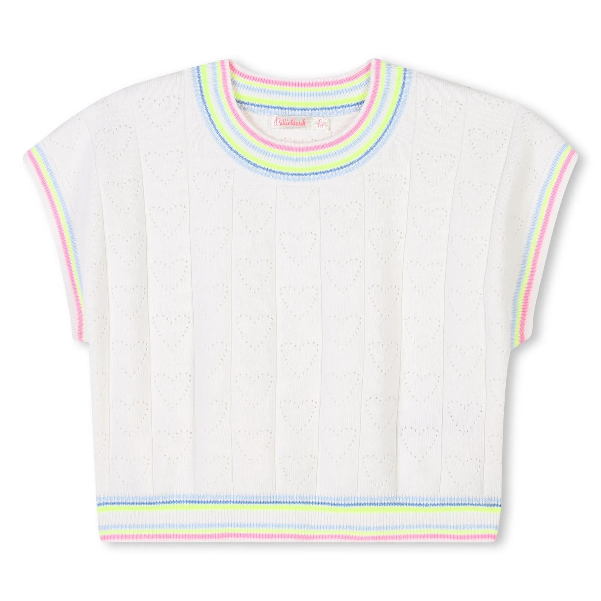 Ivory Heart Motif Short Sleeve Sweater