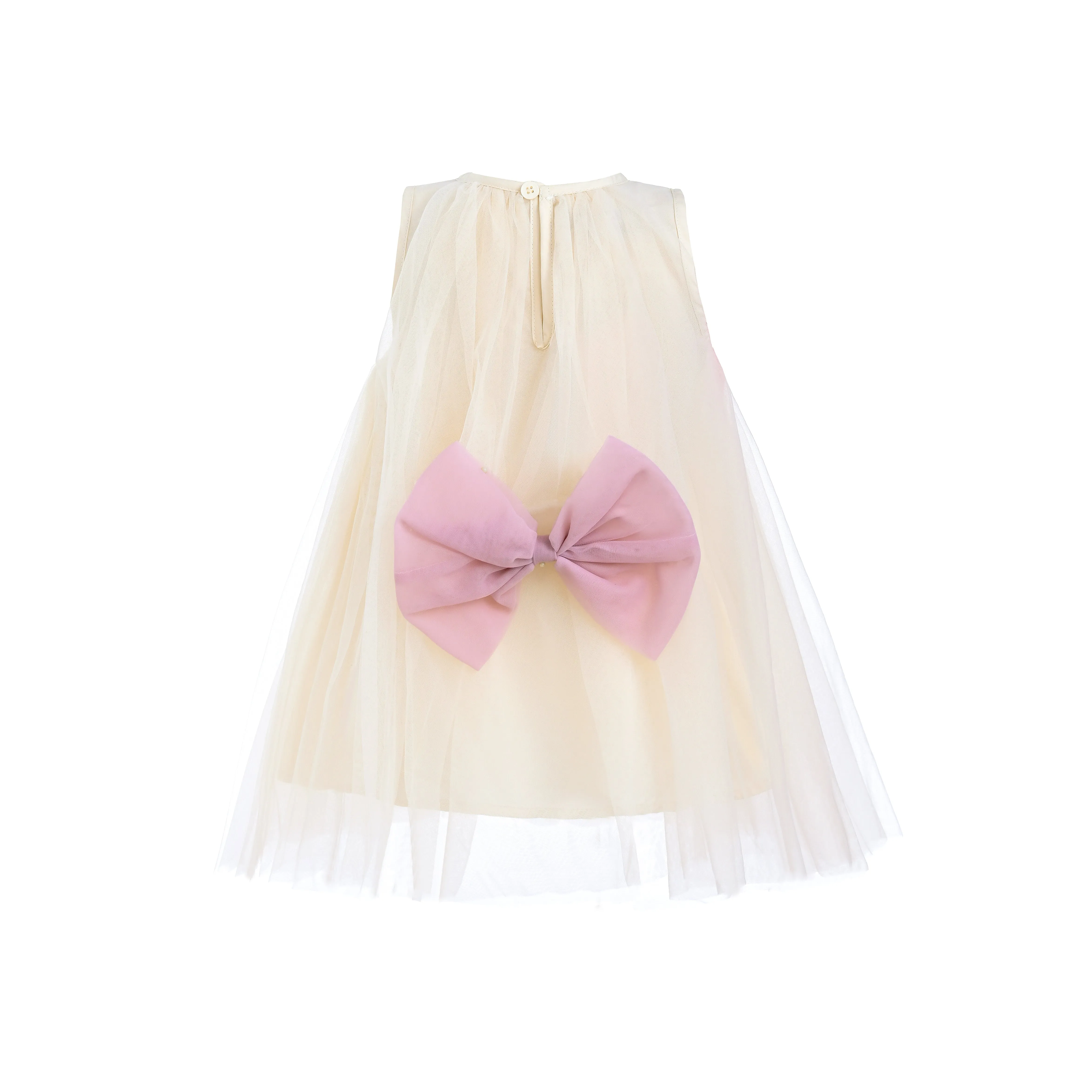 Ivory Tulle Bow Sleeveless Dress
