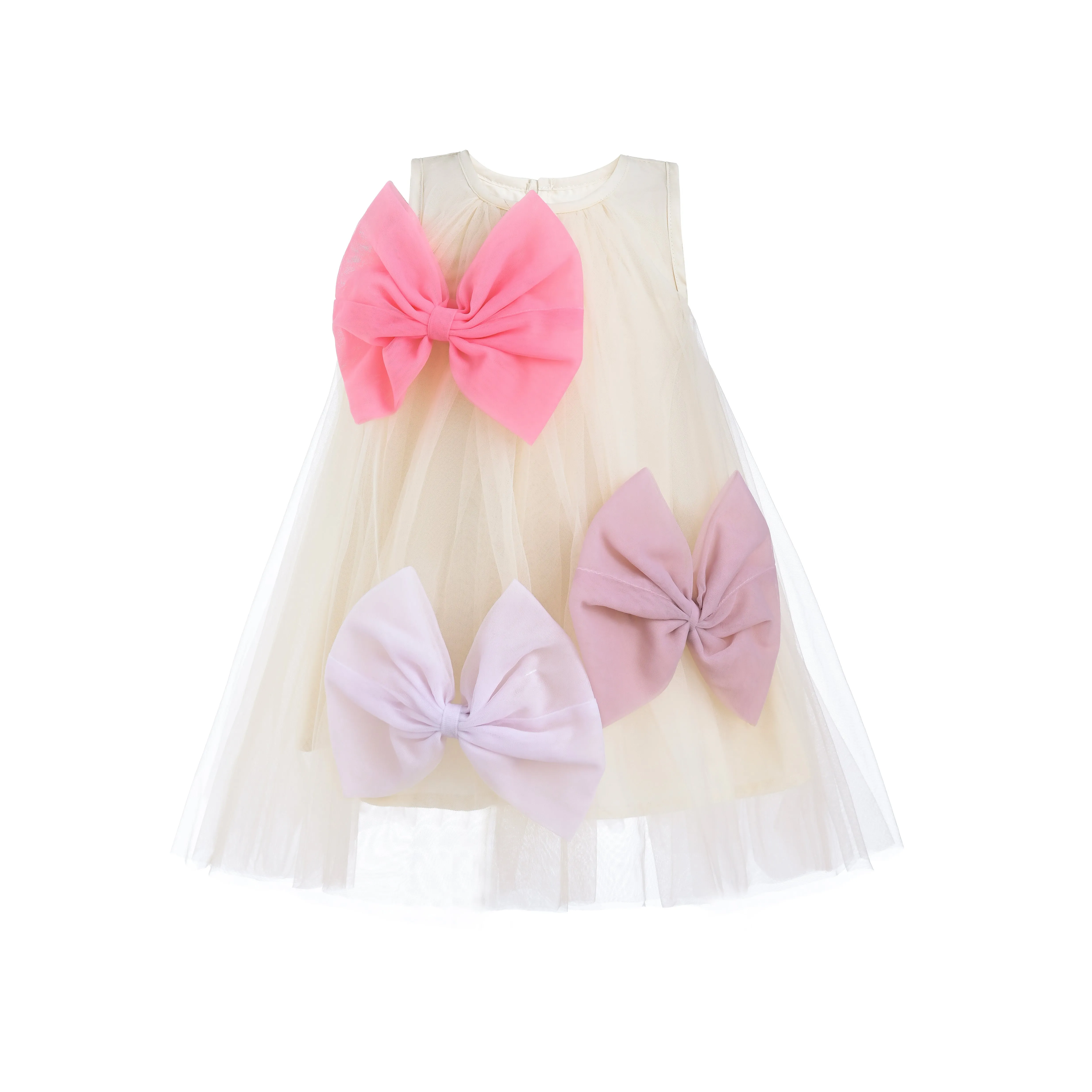 Ivory Tulle Bow Sleeveless Dress