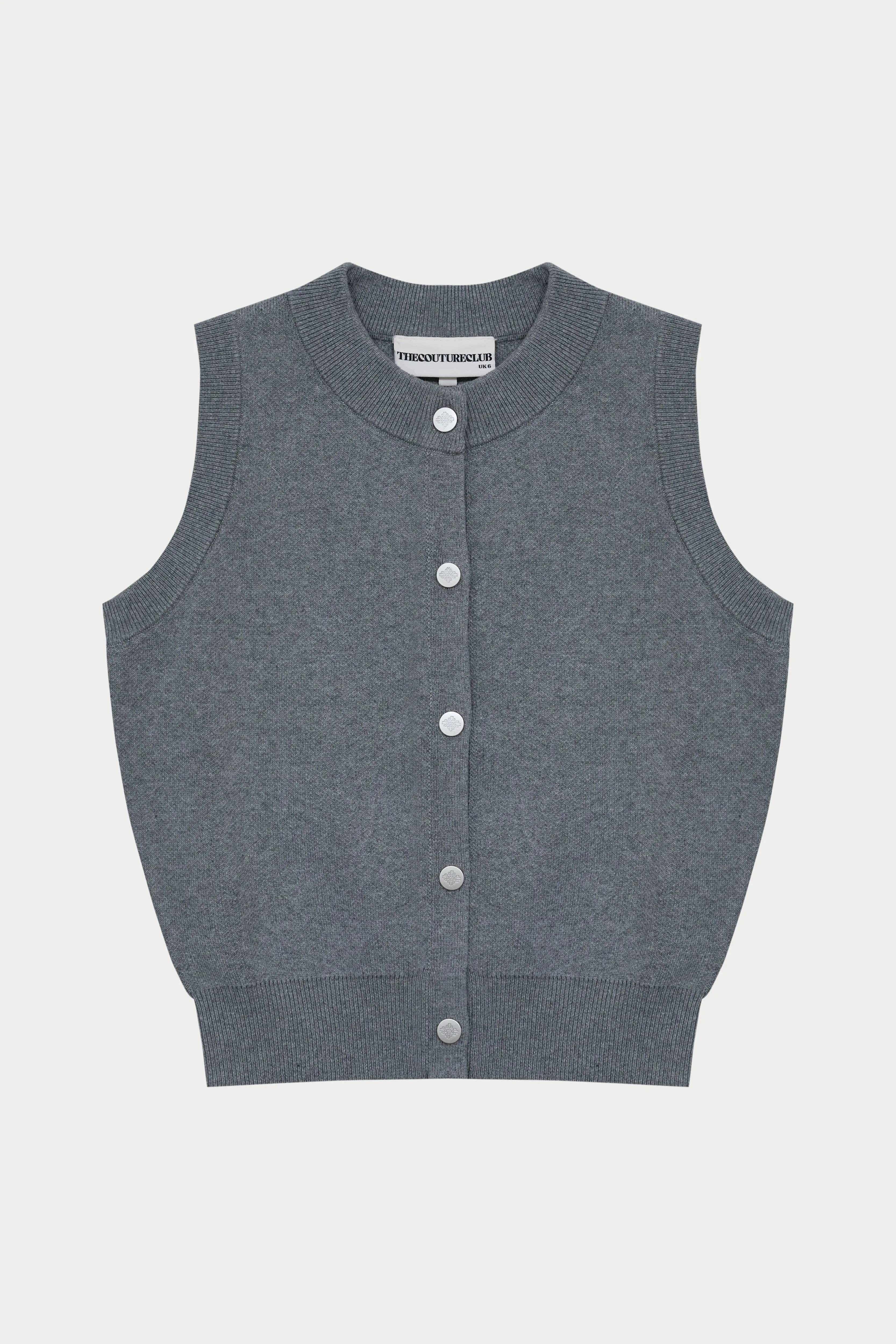 KNIT BUTTON THROUGH TOP - GREY MARL