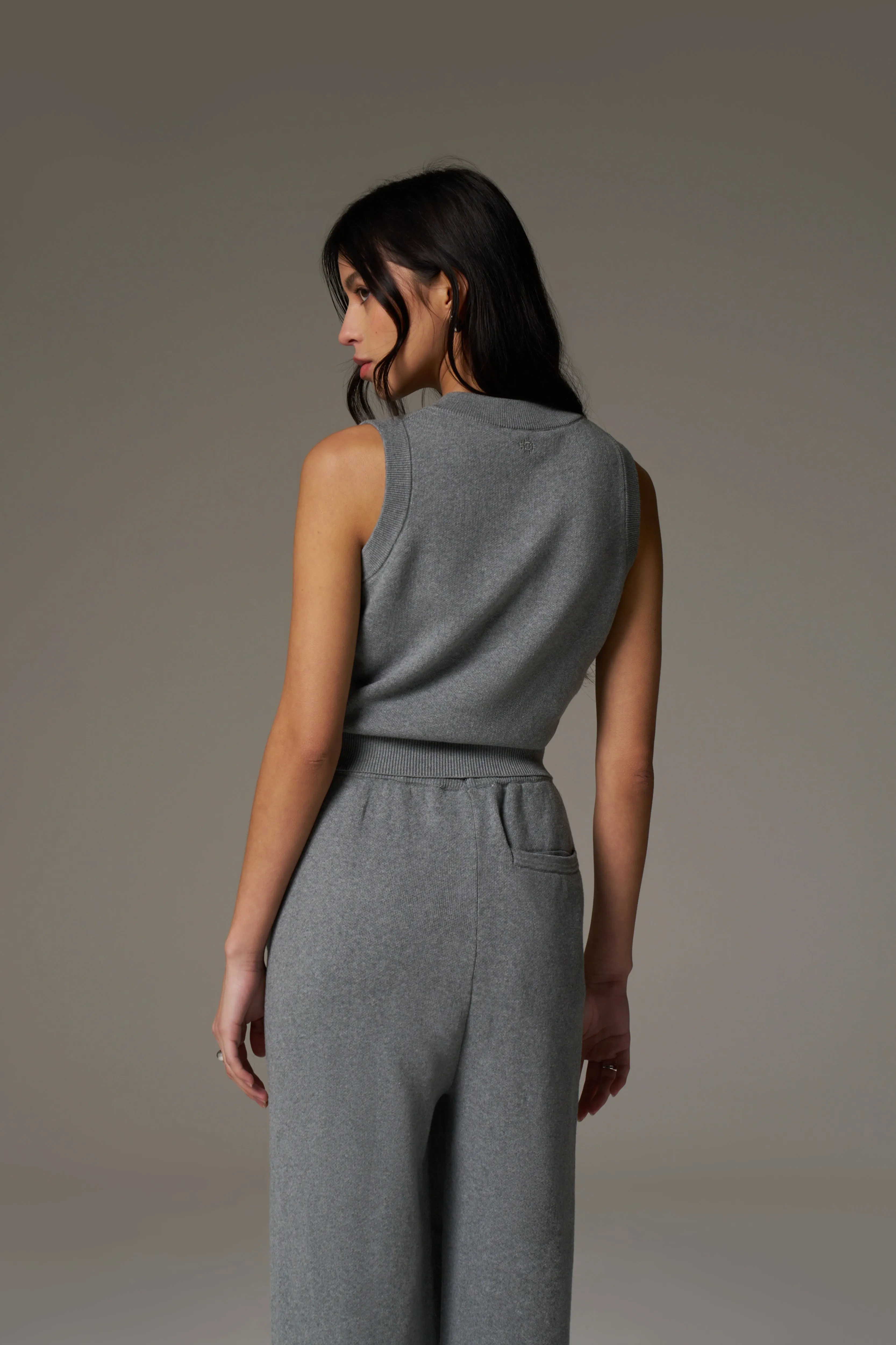 KNIT BUTTON THROUGH TOP - GREY MARL