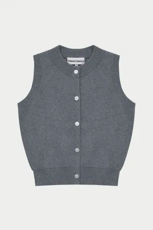 KNIT BUTTON THROUGH TOP - GREY MARL