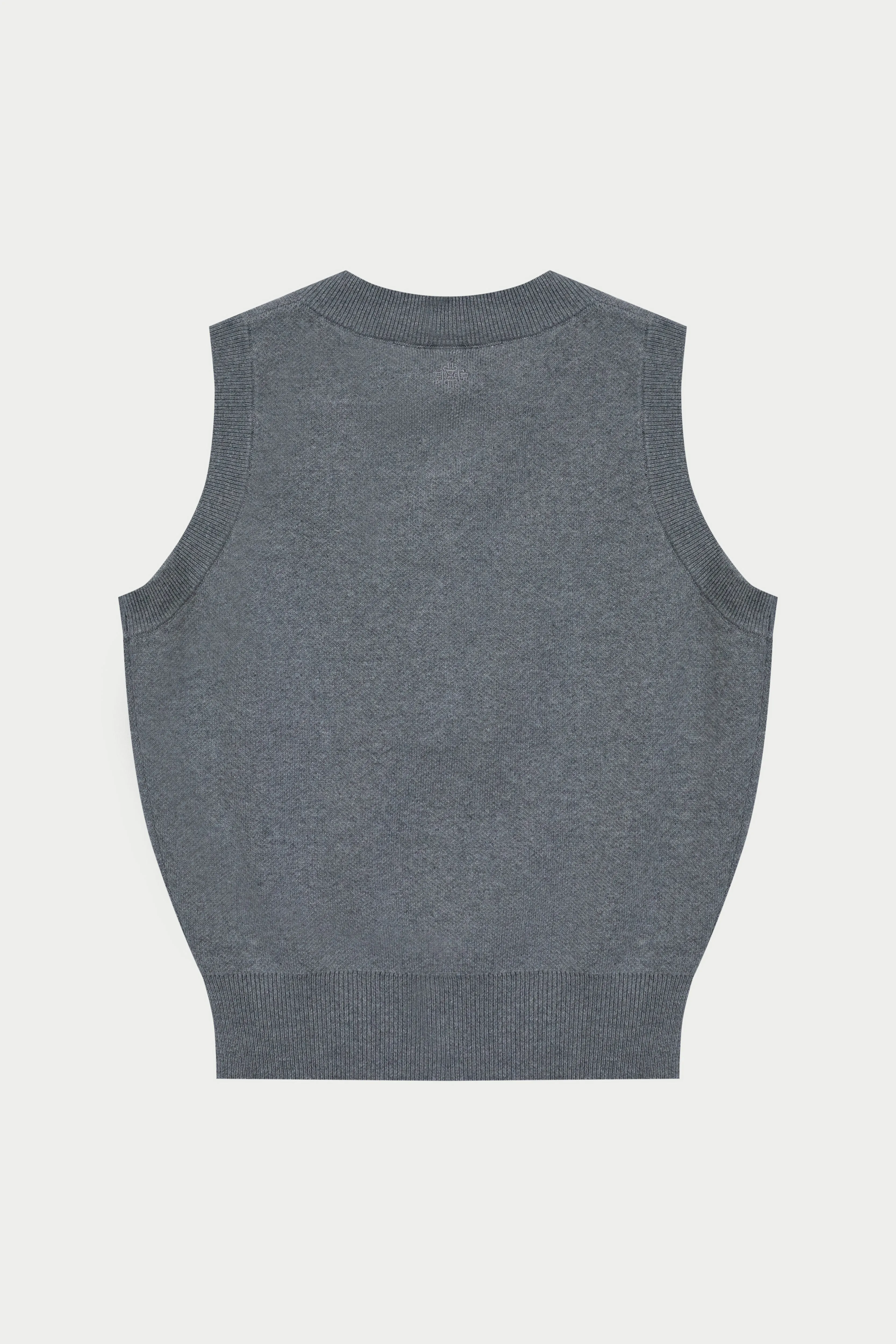 KNIT BUTTON THROUGH TOP - GREY MARL