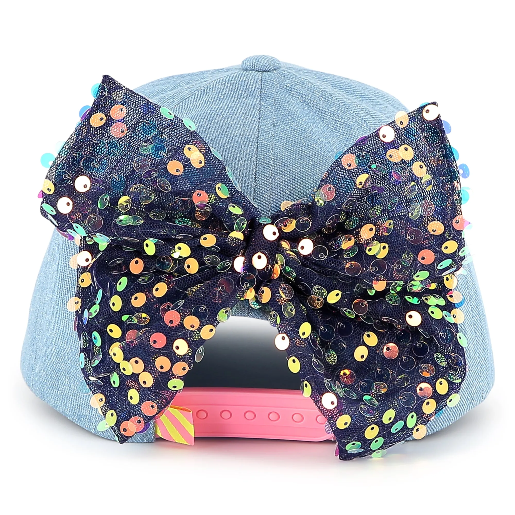 Light Blue Rainbow Sequin Bow Cap