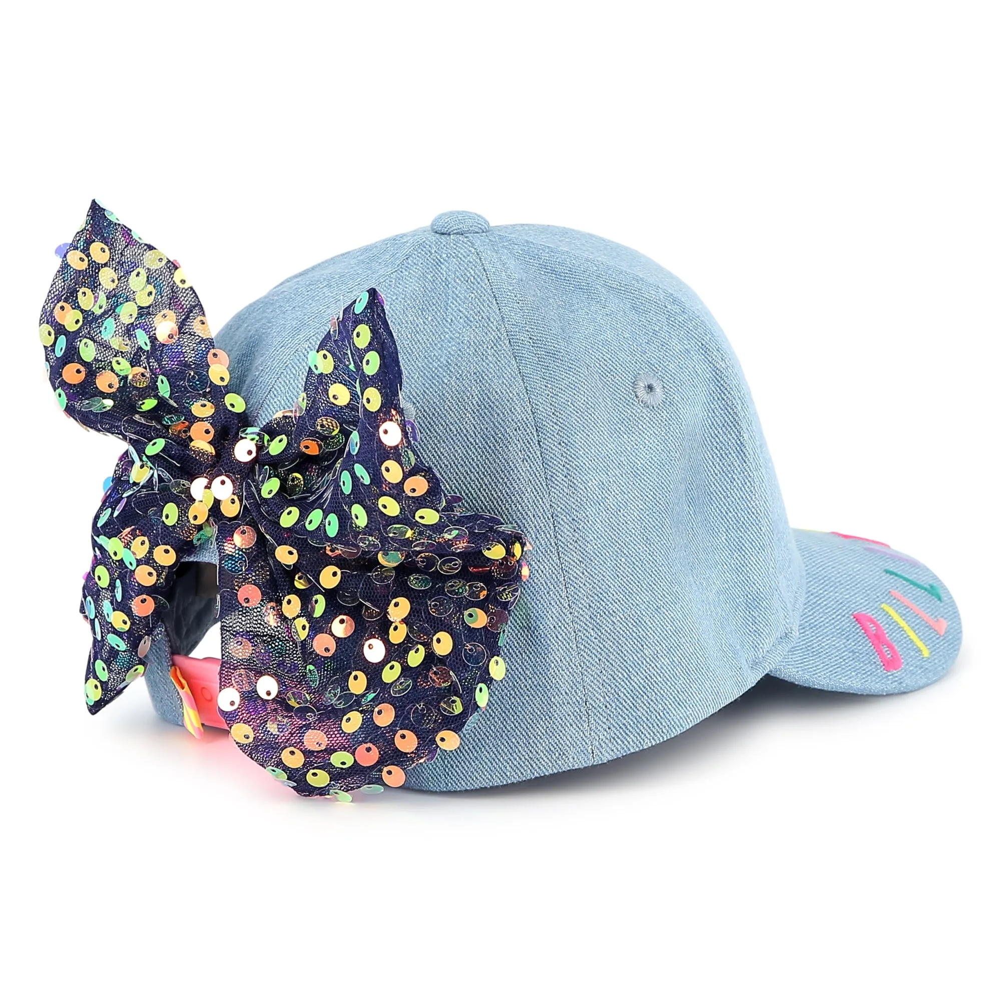 Light Blue Rainbow Sequin Bow Cap