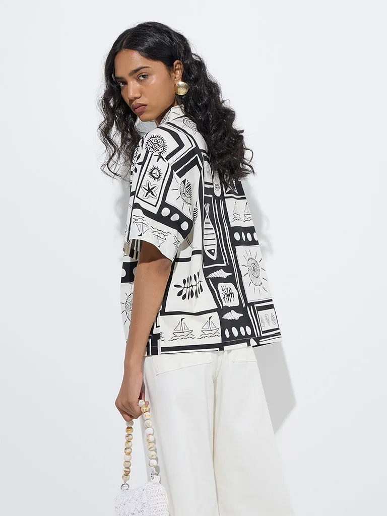 LOV Black Abstract Design Cotton Shirt