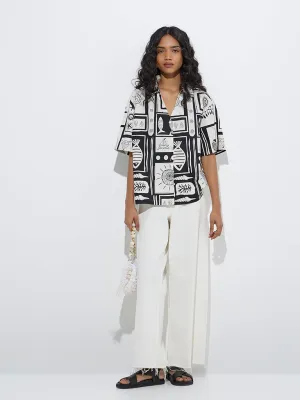 LOV Black Abstract Design Cotton Shirt
