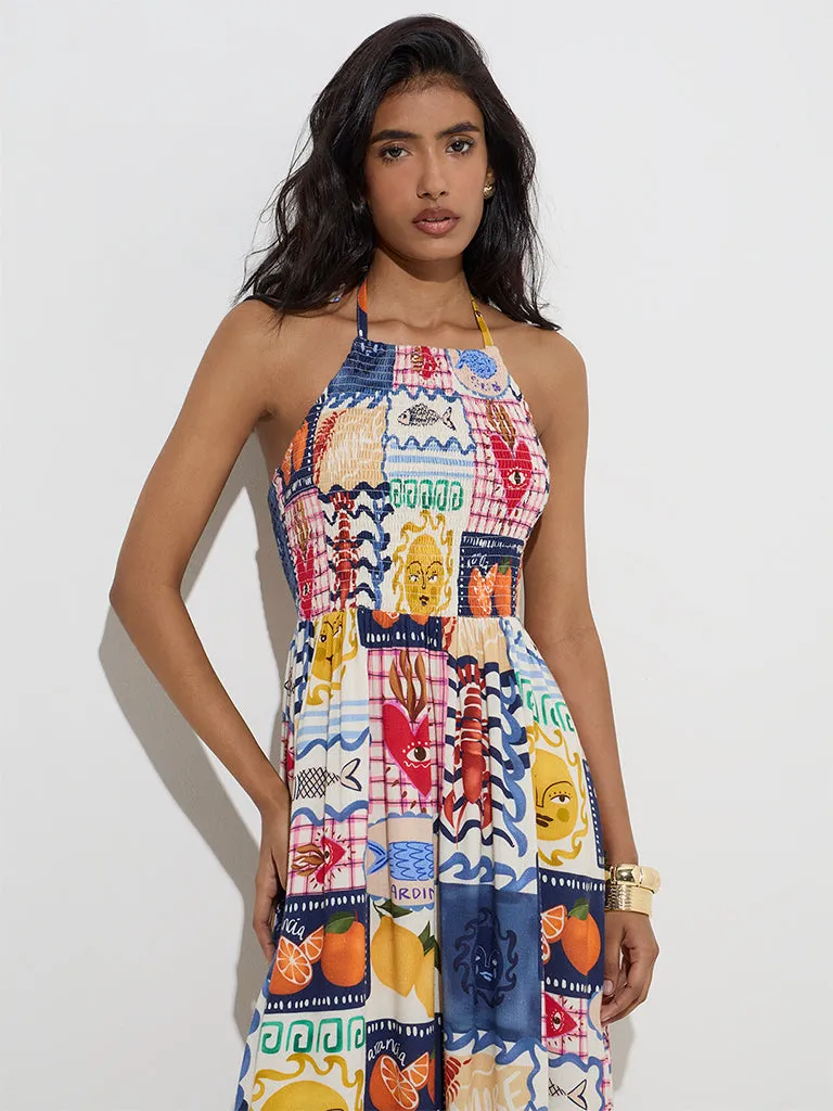 LOV Multicolour Printed Cotton-Blend A-Line Dress