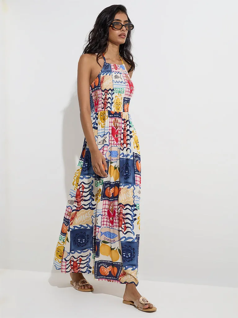 LOV Multicolour Printed Cotton-Blend A-Line Dress