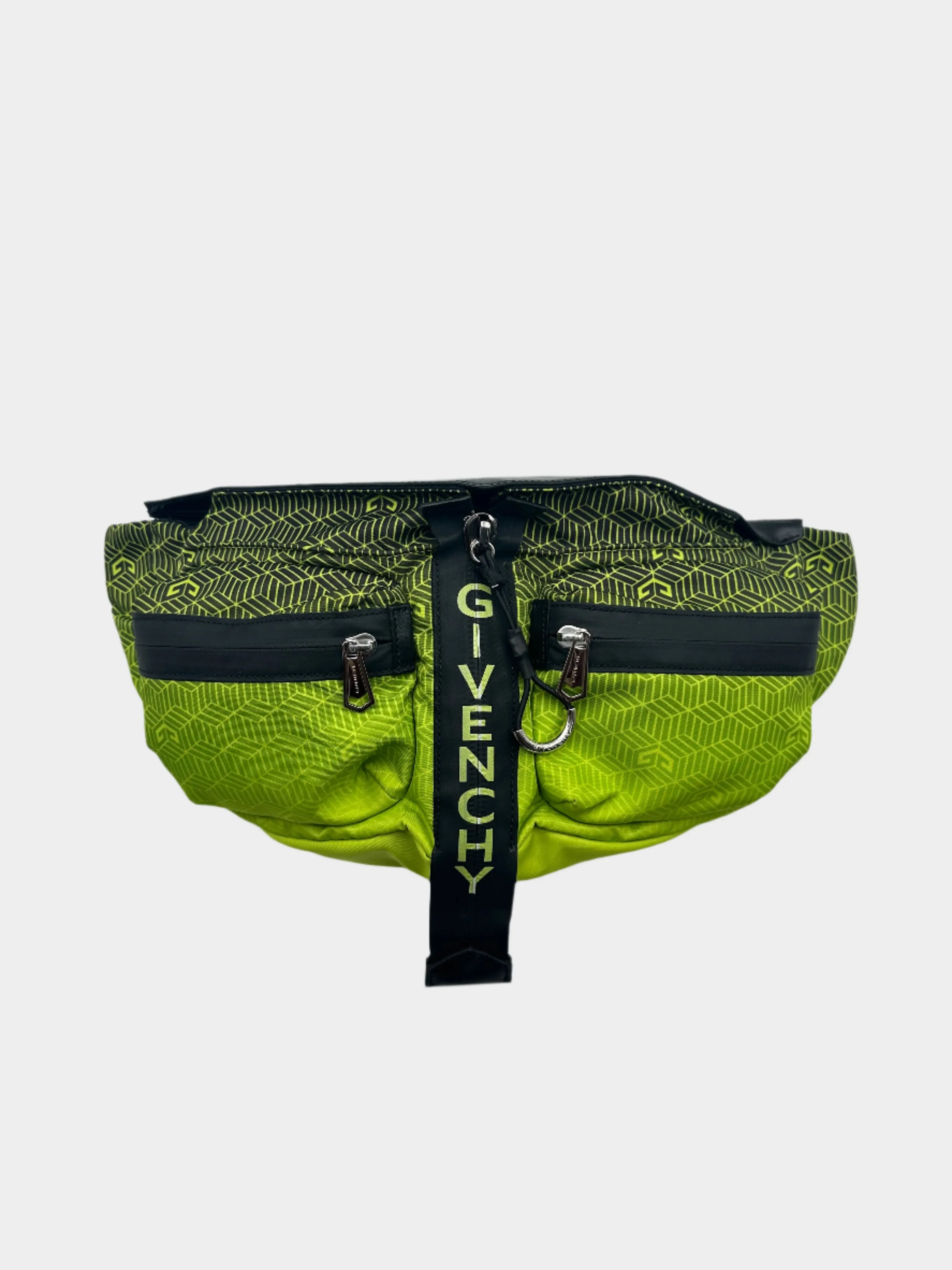 Marsupio Verde Fluo Con Stampa Geometrica E Dettagli Neri