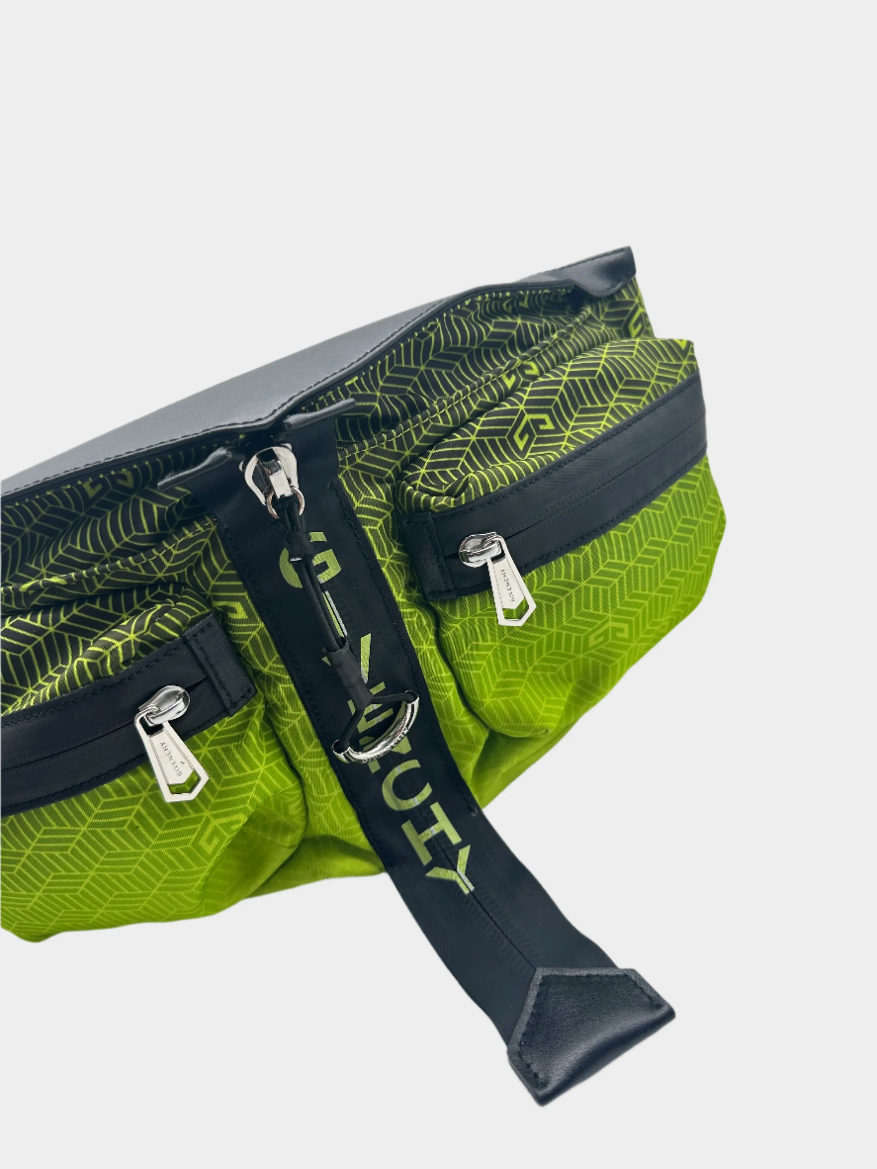 Marsupio Verde Fluo Con Stampa Geometrica E Dettagli Neri