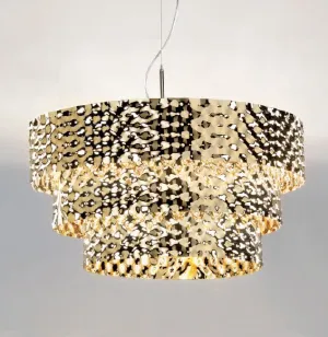Modern Italian hammered metal pendant light in steel or  gold