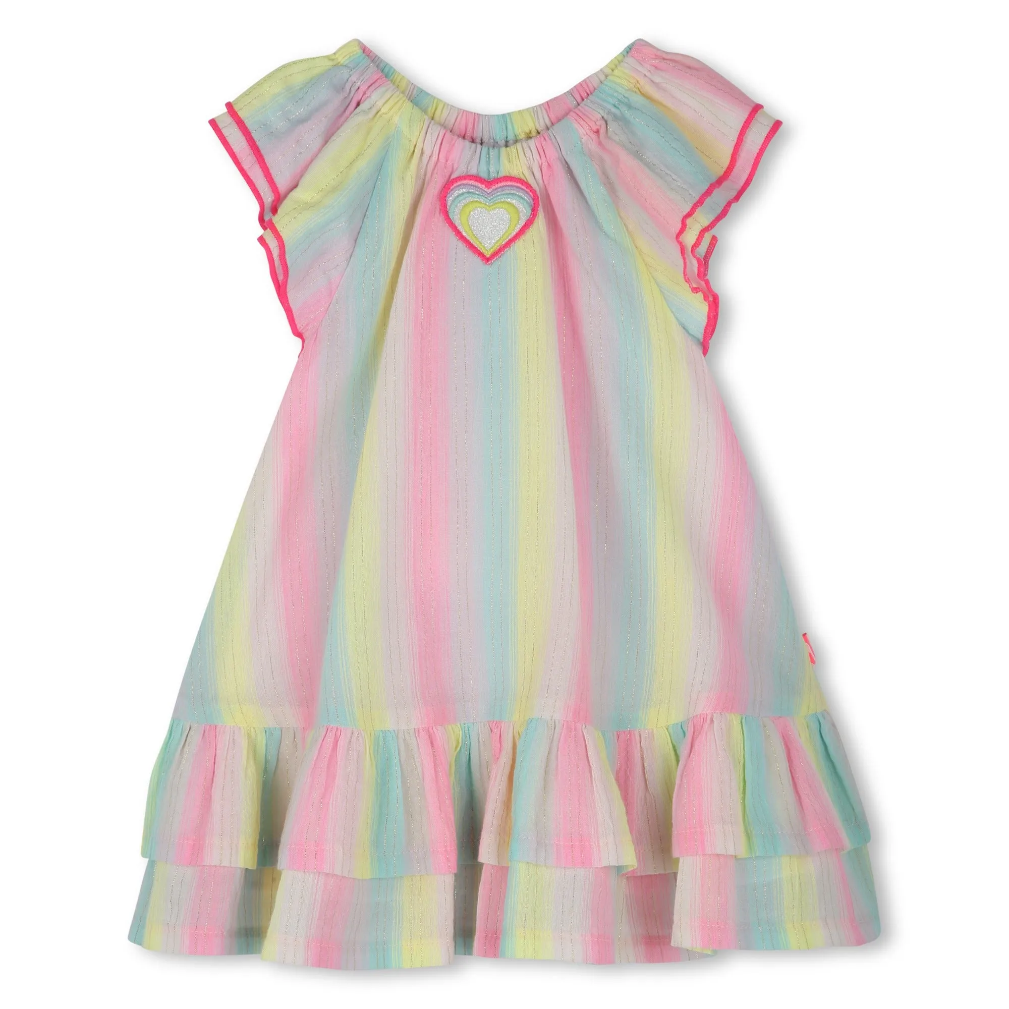 Multicolored Ruffle Sleeve Striped Dress Set