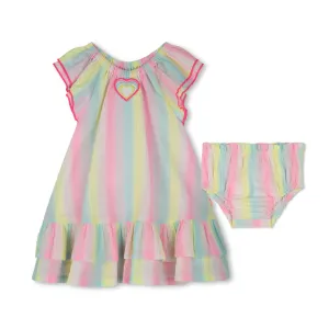 Multicolored Ruffle Sleeve Striped Dress Set